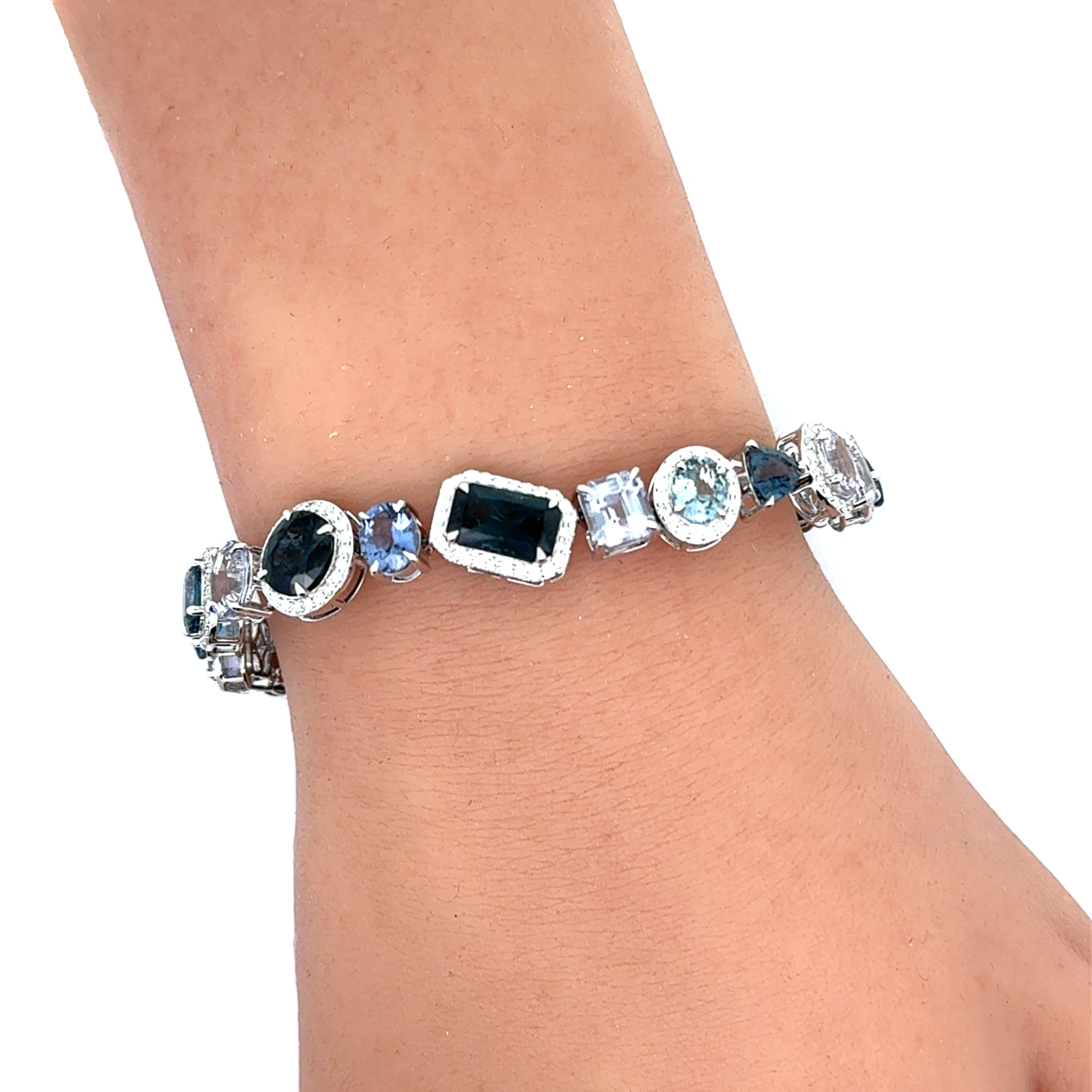 Spinel Diamond 14K White Gold Halo Tennis Bracelet