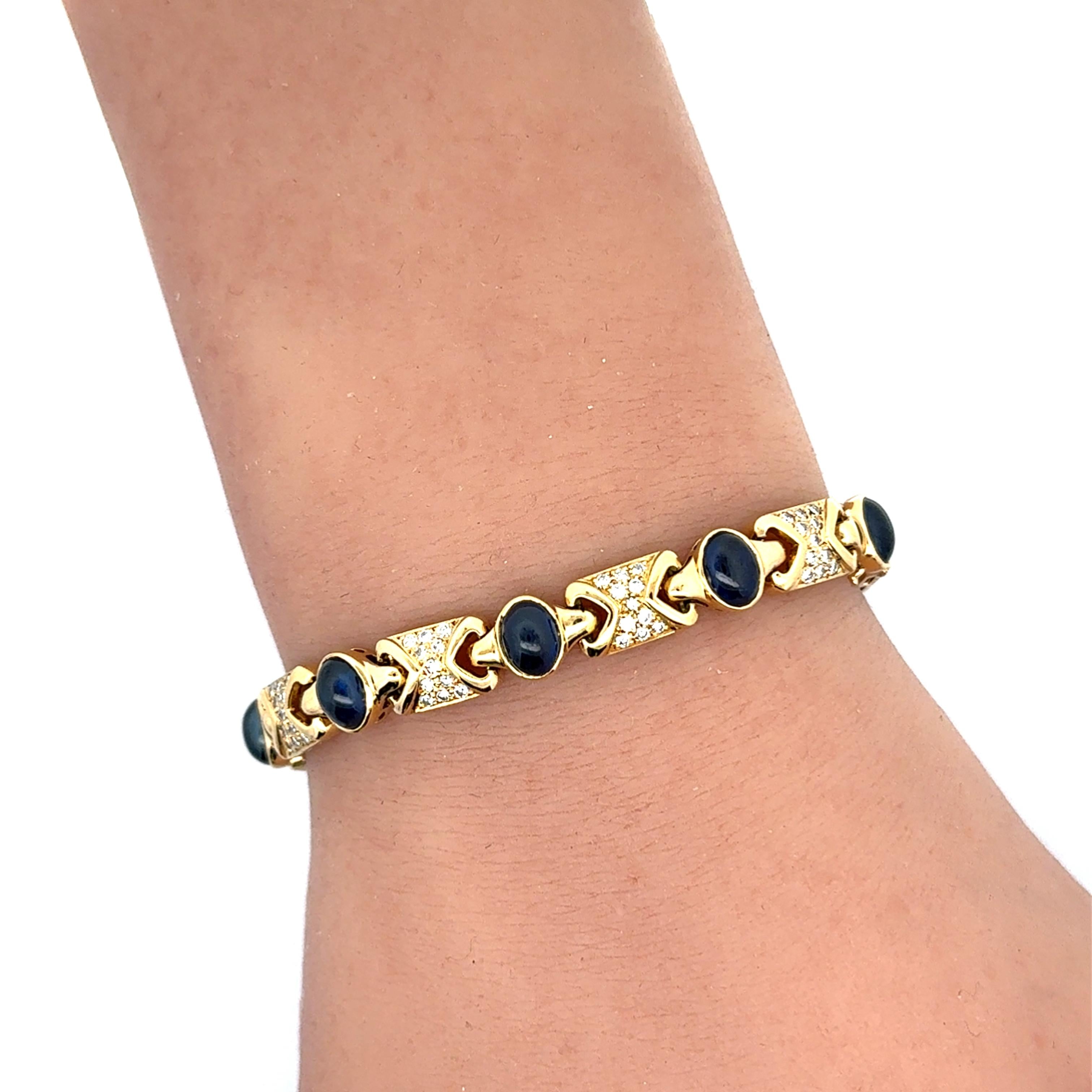 Blue Sapphire Diamond 18K Yellow Link Bracelet