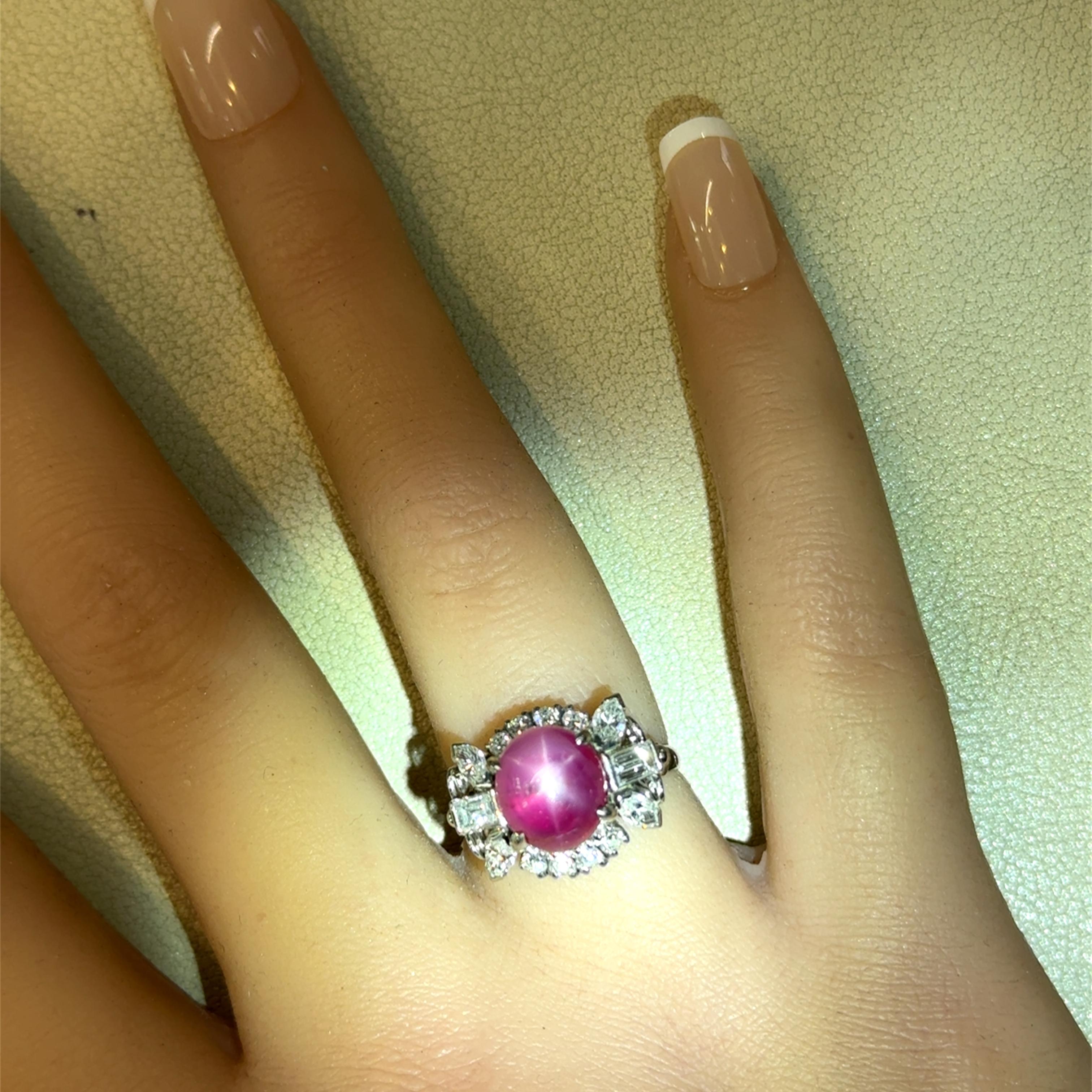 5.00 Carat Star Ruby Diamond Platinum Ring