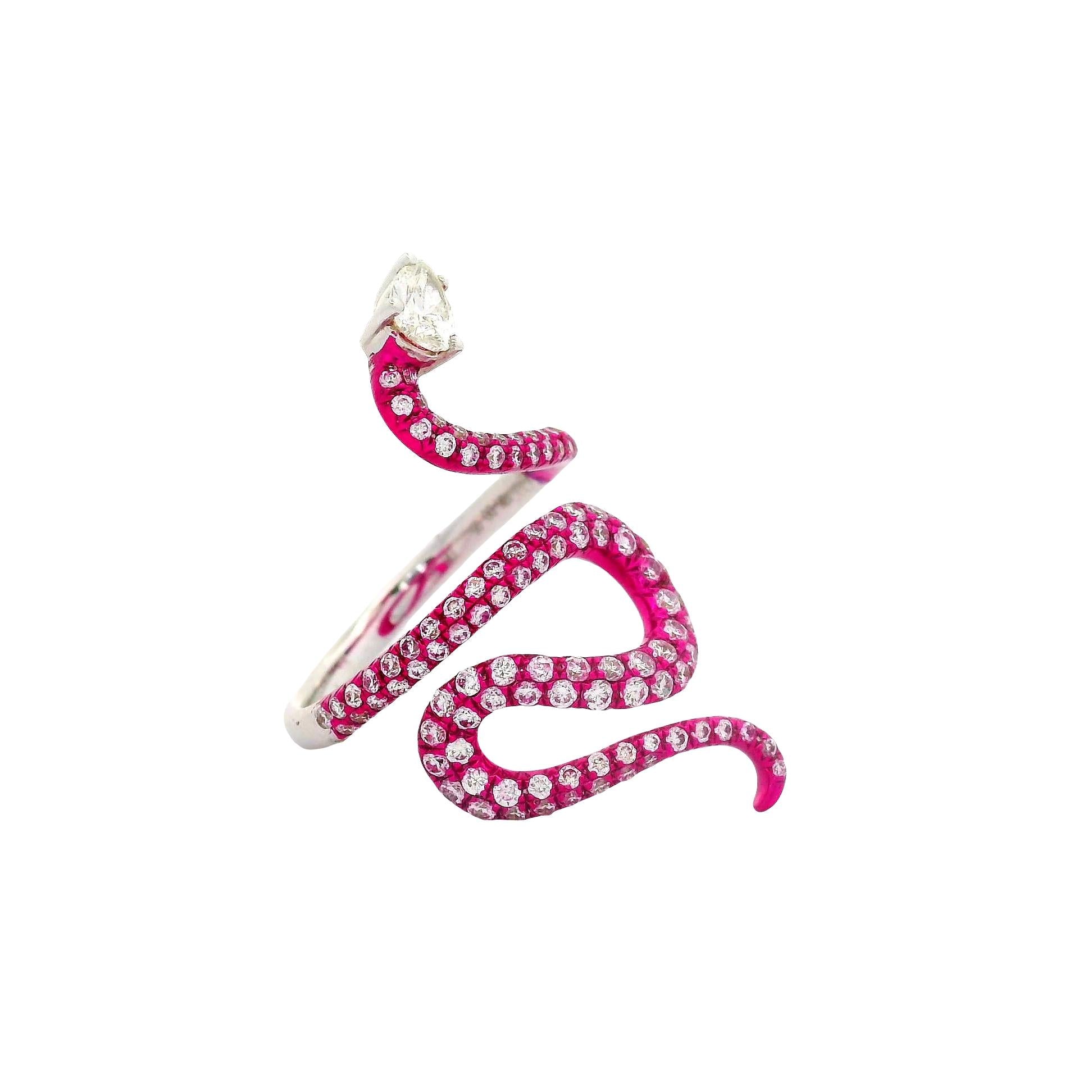 Diamond 18K White Gold Pink Rhodium Serpent Ring