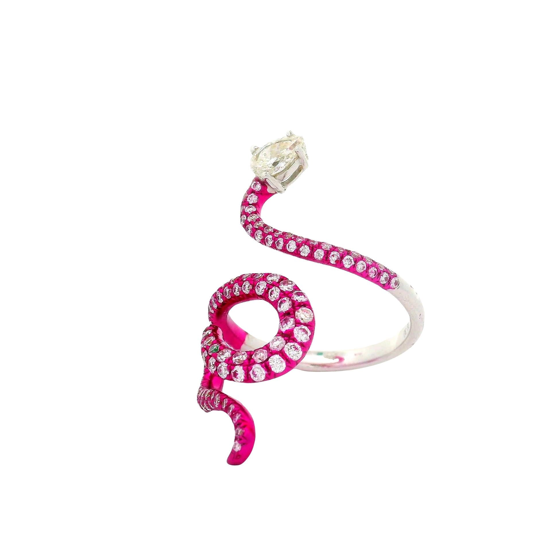 Diamond 18K White Gold Pink Rhodium Serpent Ring