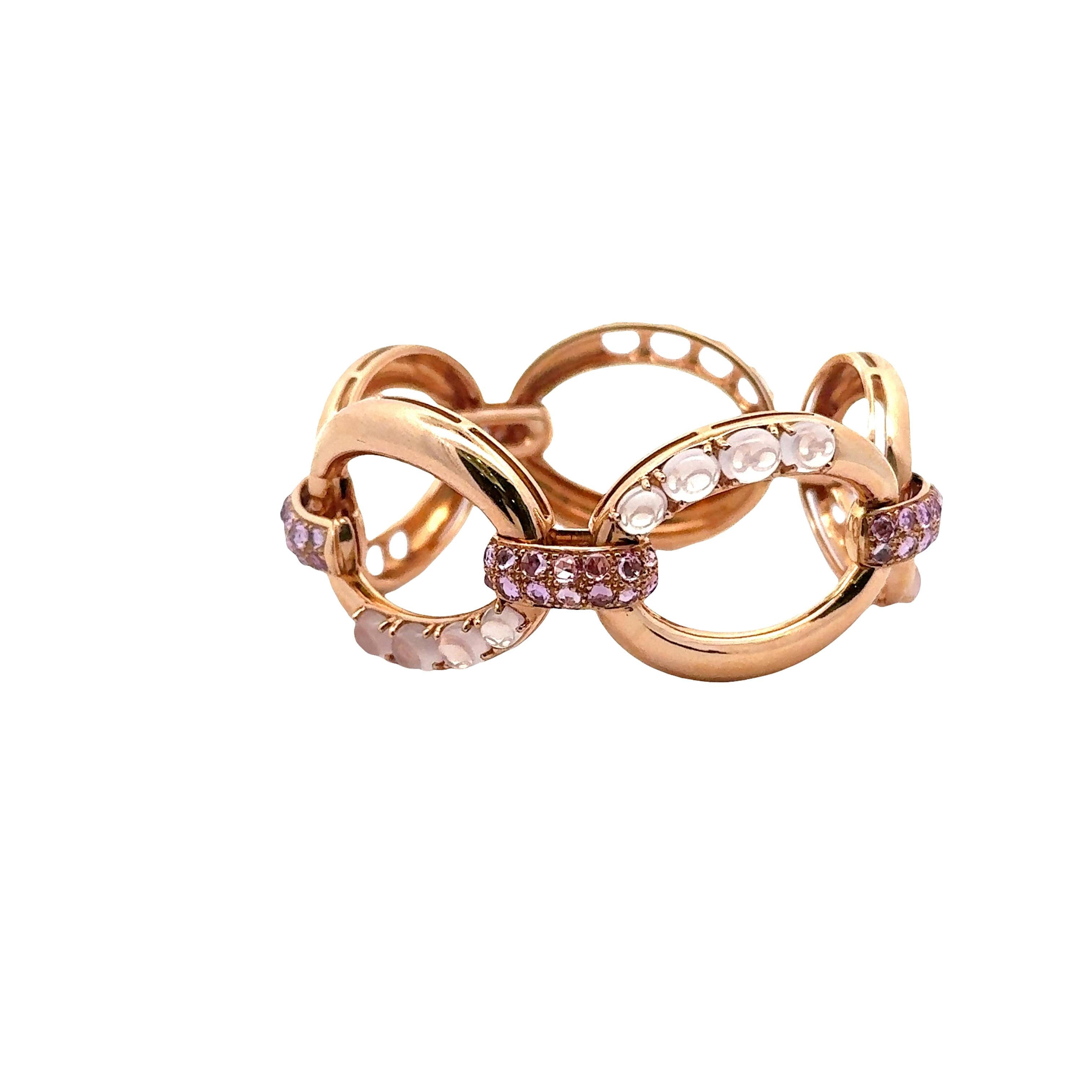 Moonstone Pink Sapphire 18K Rose Gold Chain Bracelet