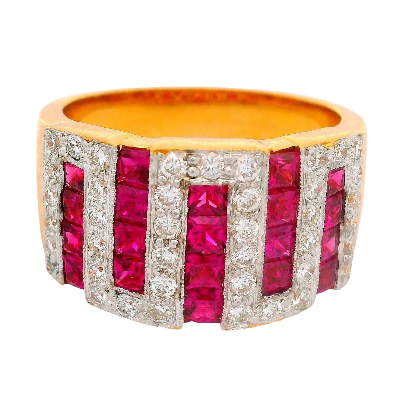 Ruby Diamond 18K Yellow Gold Zigzag Band