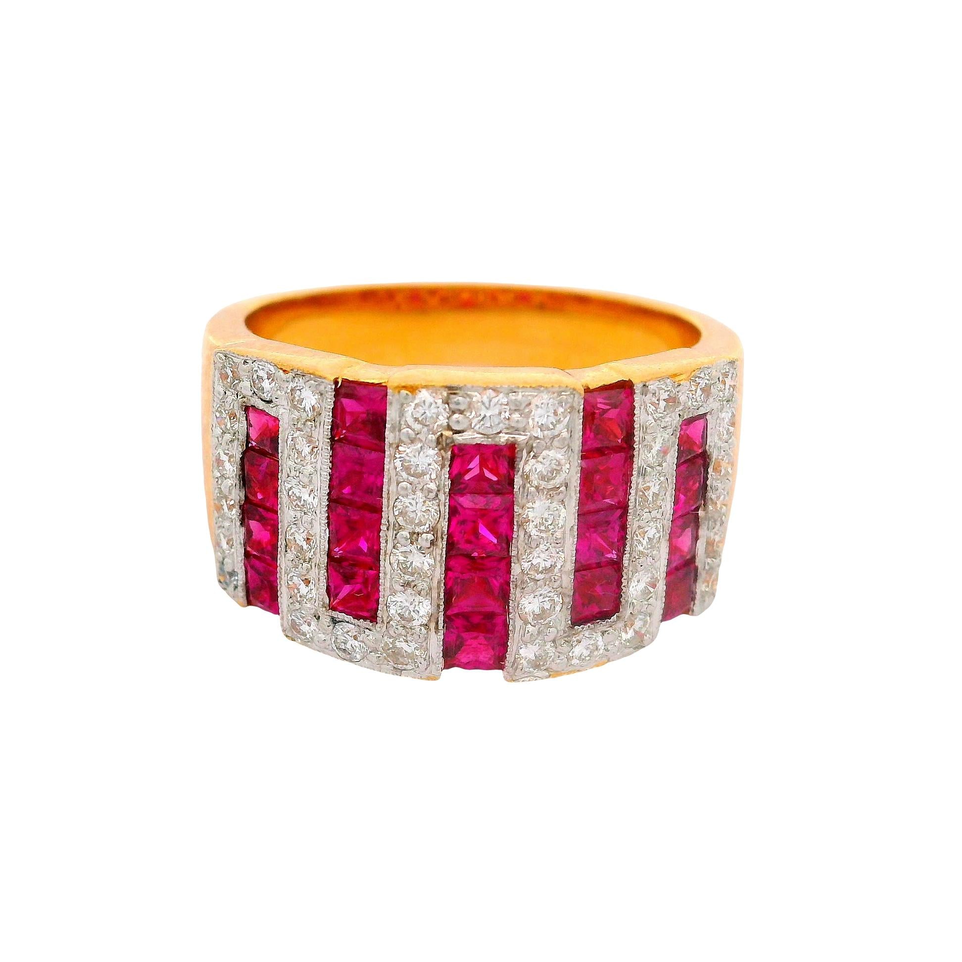 Ruby Diamond 18K Yellow Gold Zigzag Band