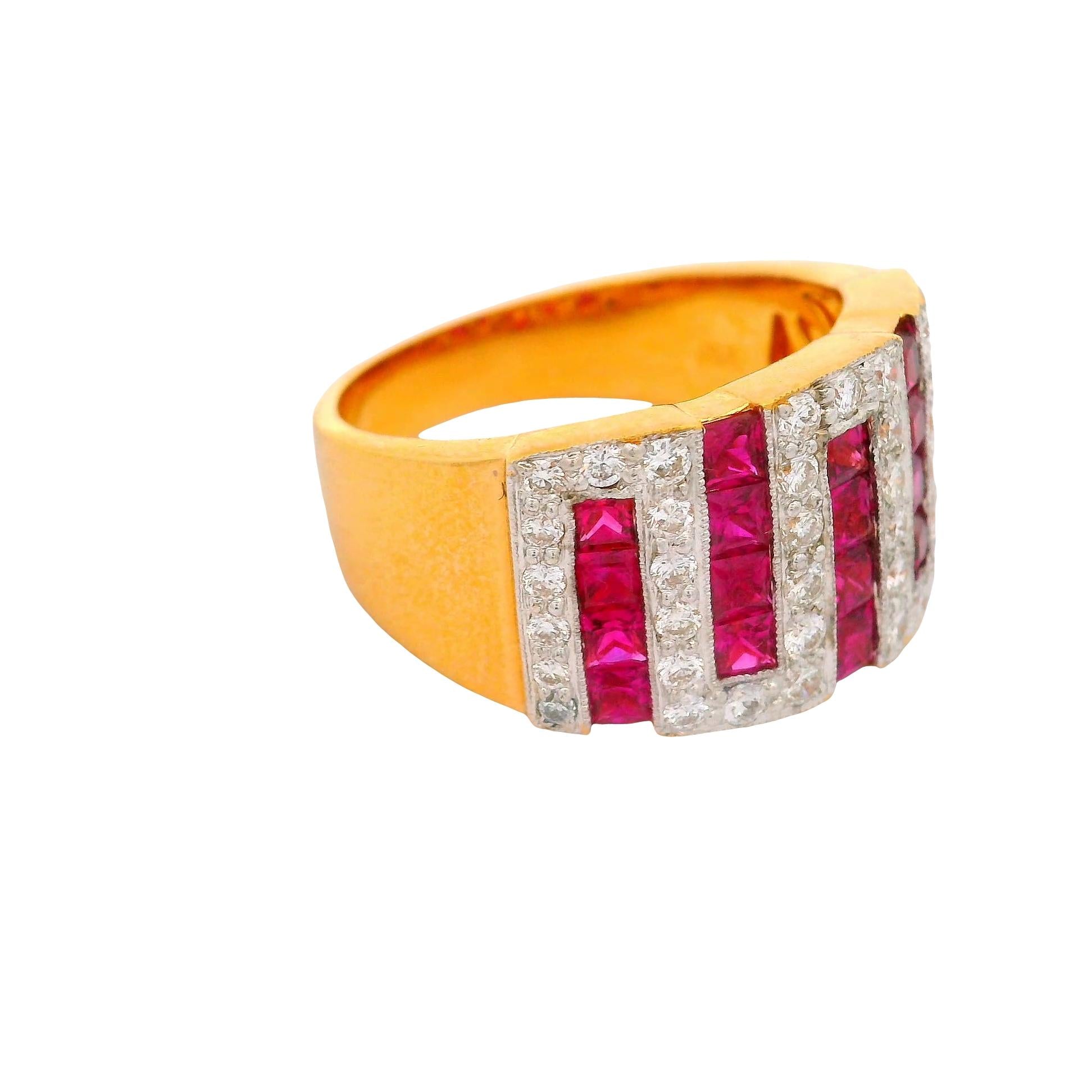 Ruby Diamond 18K Yellow Gold Zigzag Band