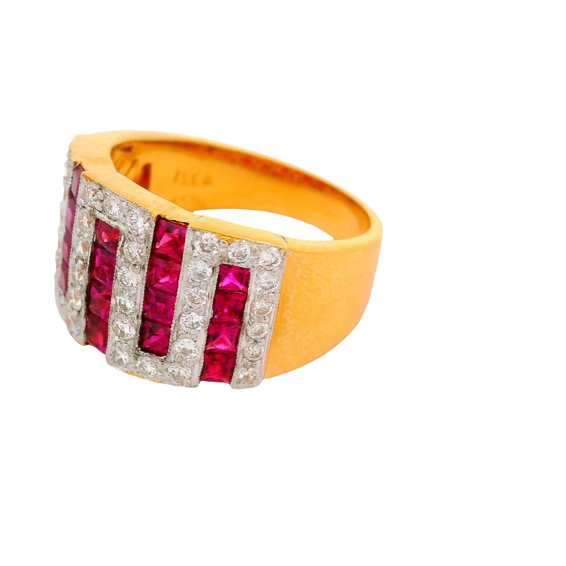 Ruby Diamond 18K Yellow Gold Zigzag Band