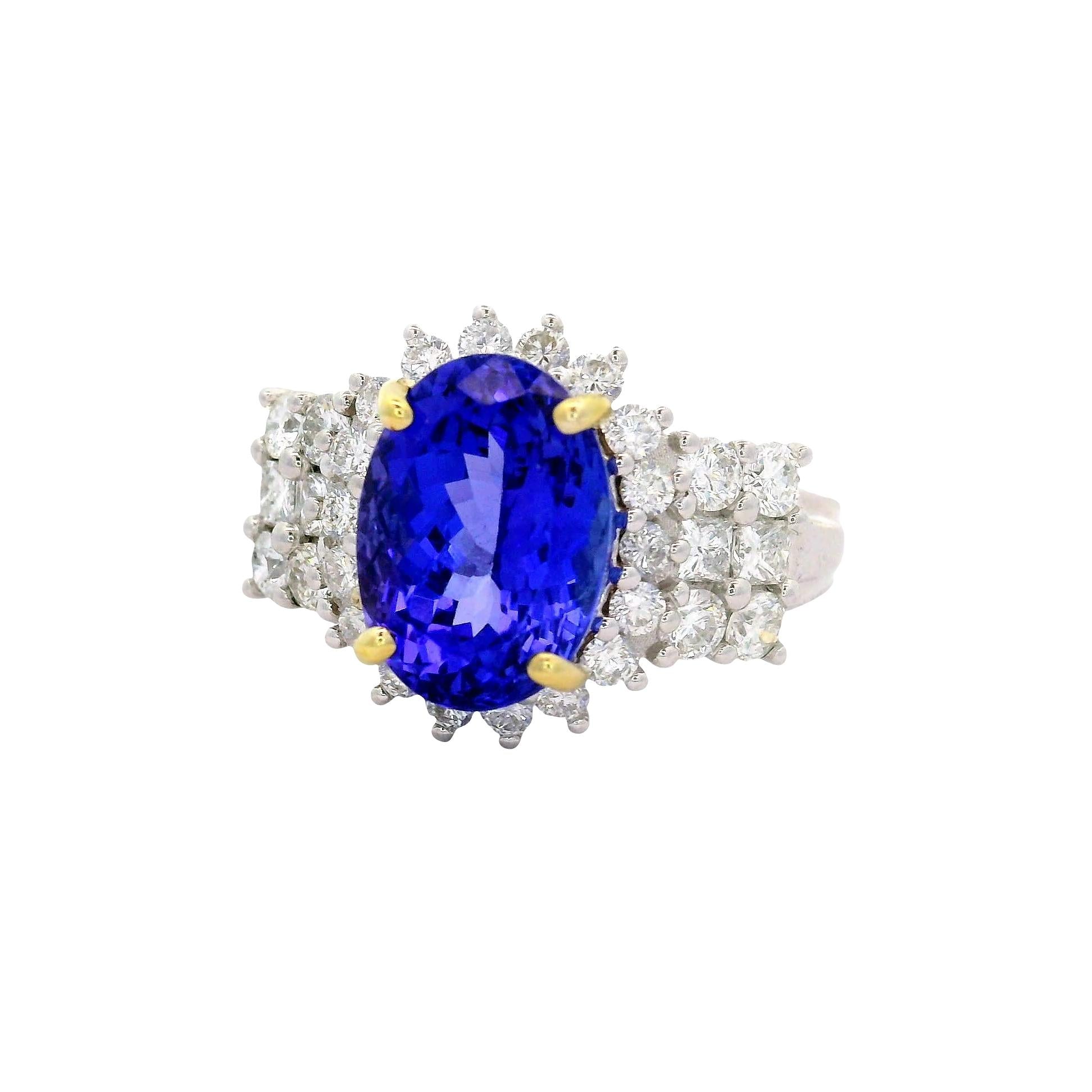 3.90 Carat Tanzanite Diamond 14K White Gold Halo Ring