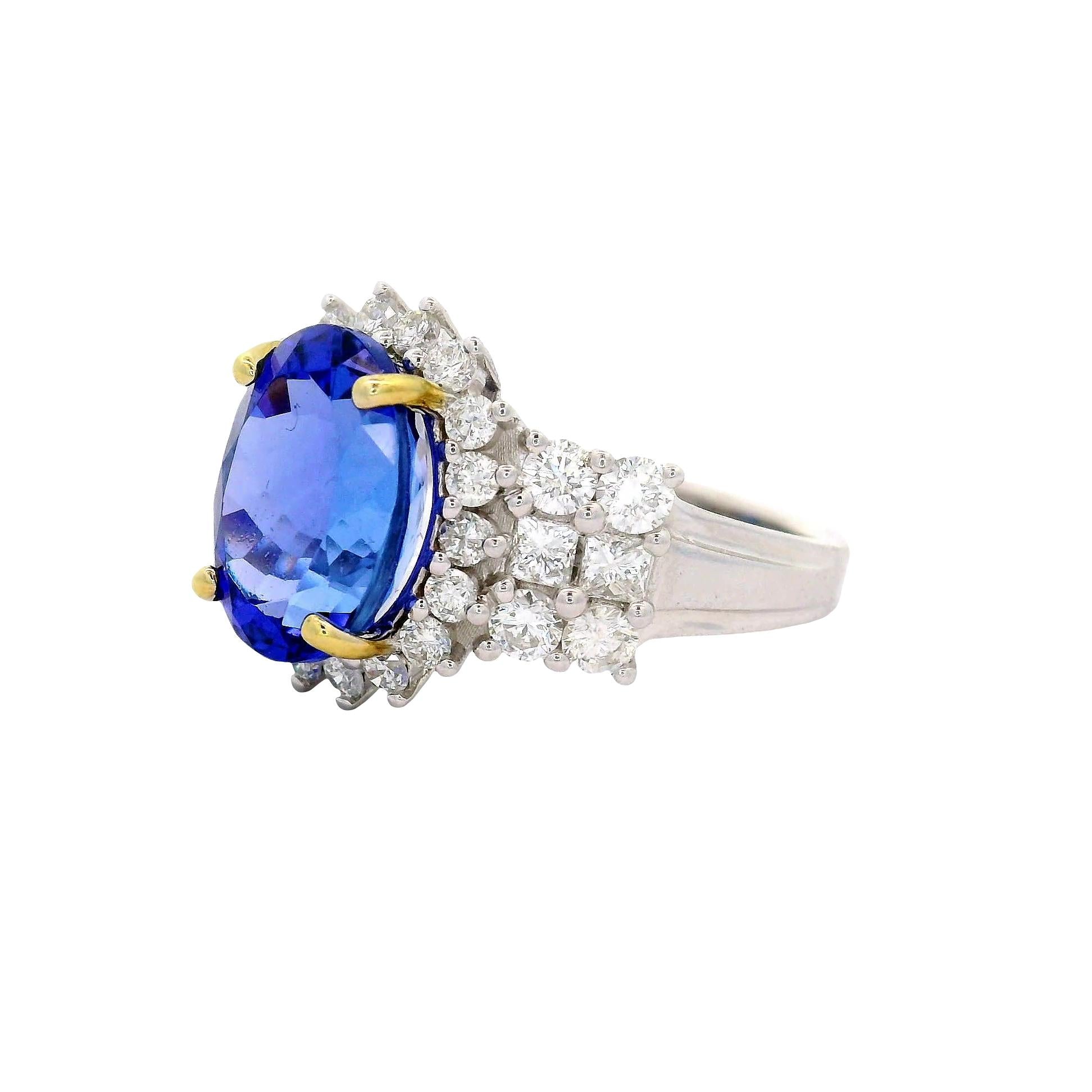 3.90 Carat Tanzanite Diamond 14K White Gold Halo Ring