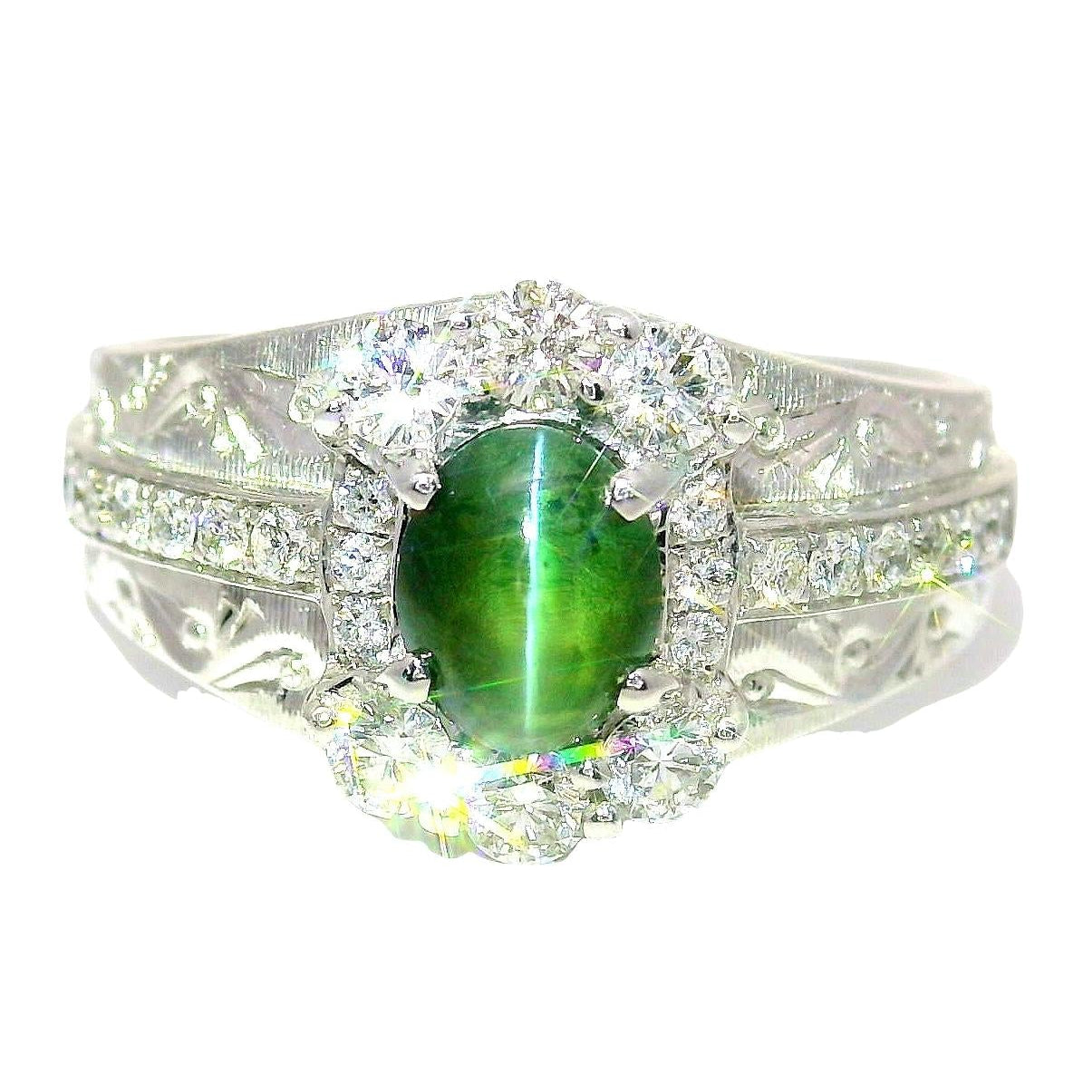 Cats-Eye Alexandrite Diamond 18K White Gold Ring