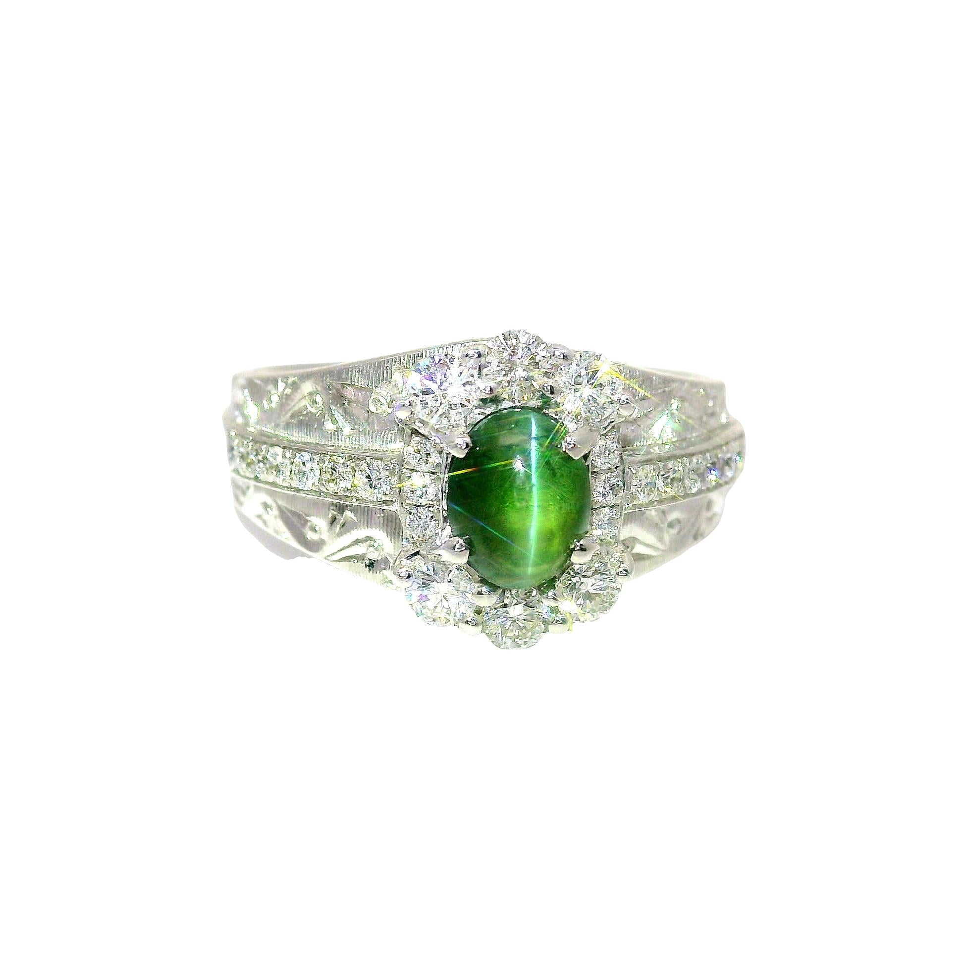 Cats-Eye Alexandrite Diamond 18K White Gold Ring