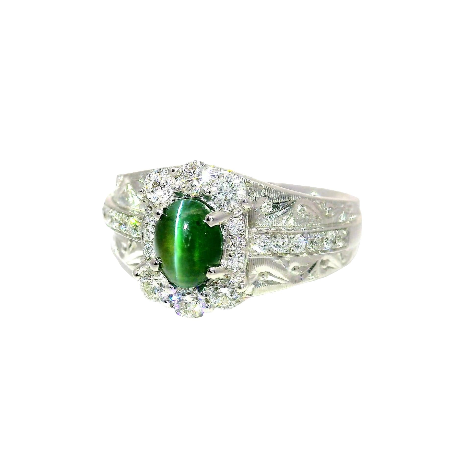 Cats-Eye Alexandrite Diamond 18K White Gold Ring