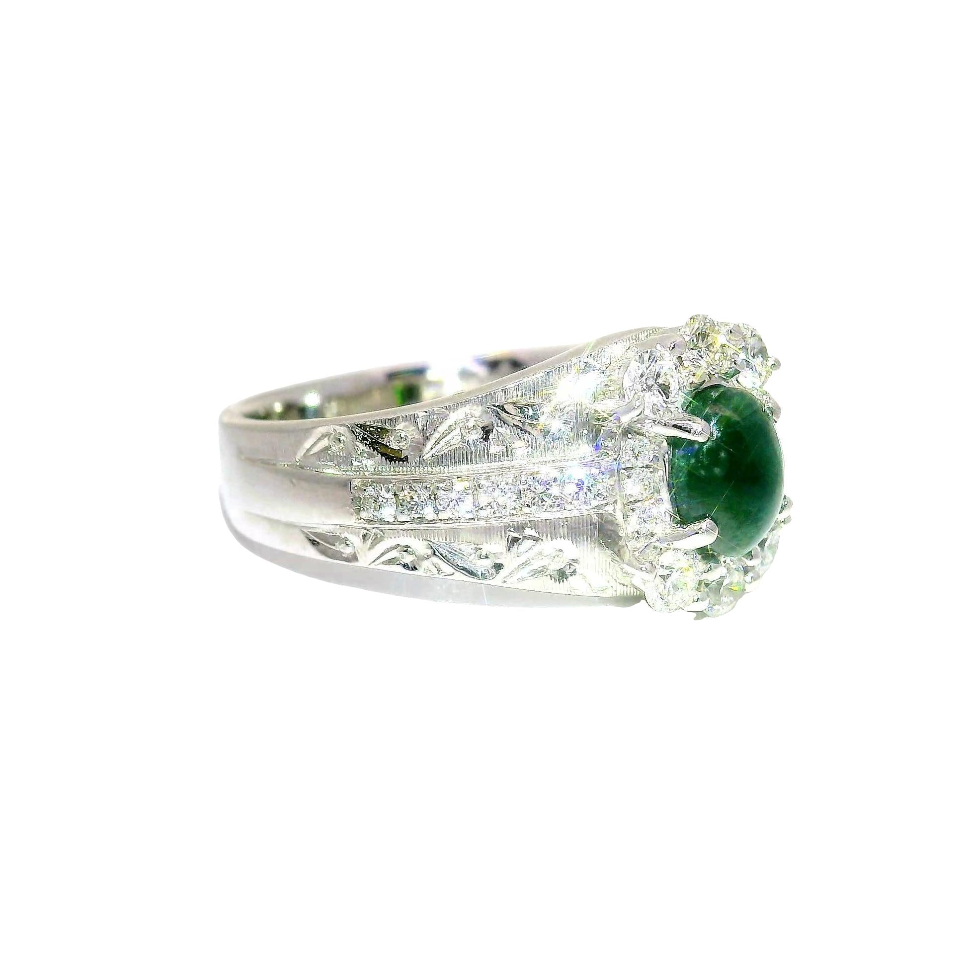 Cats-Eye Alexandrite Diamond 18K White Gold Ring