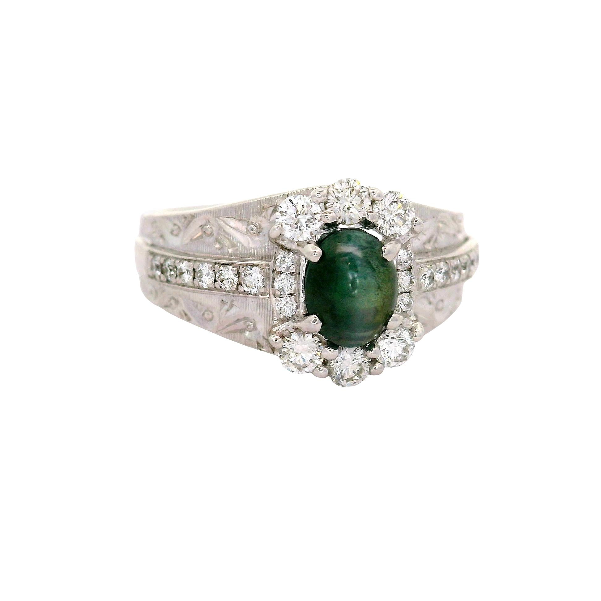 Cats-Eye Alexandrite Diamond 18K White Gold Ring