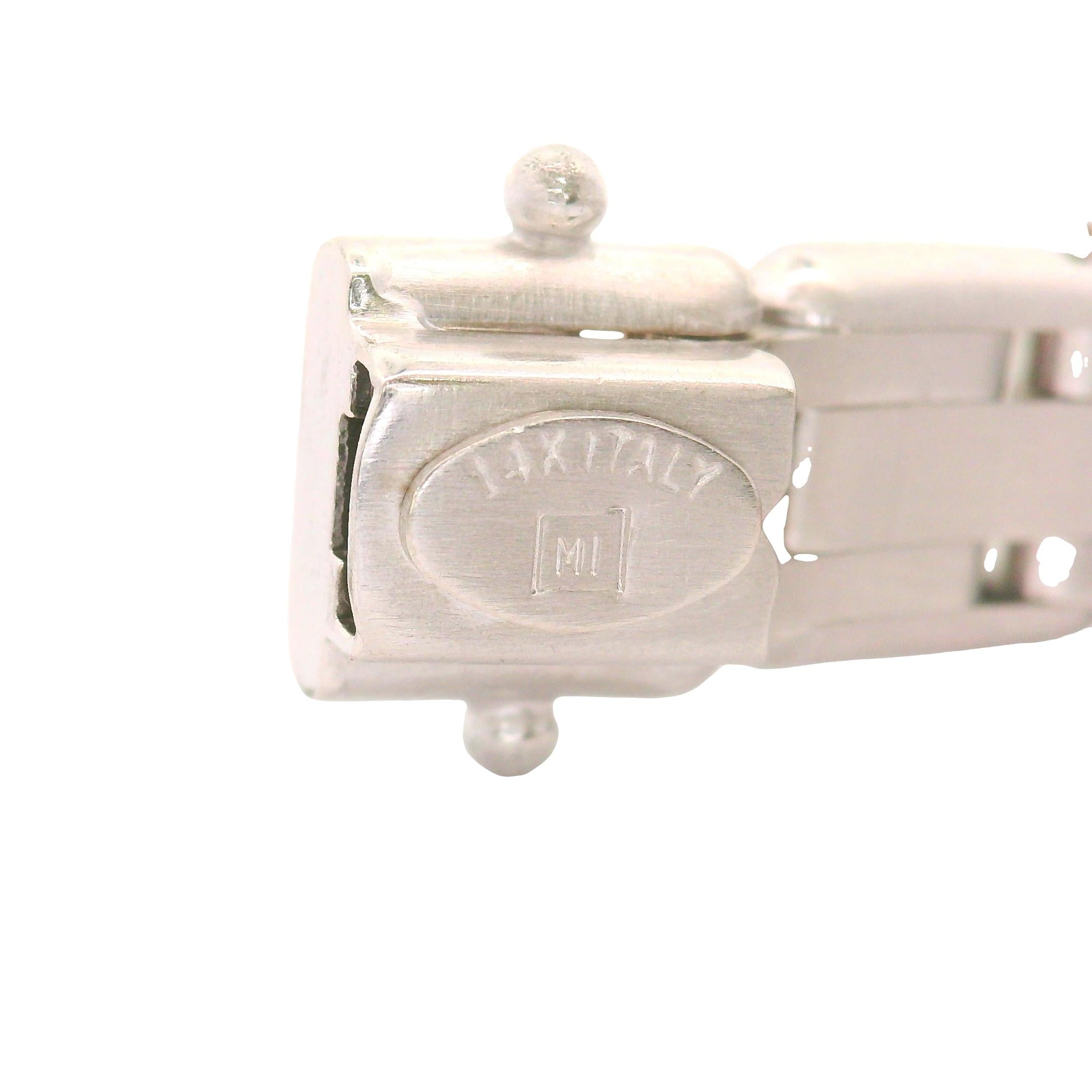 14K White Gold Diamond Slide-Bezel Link Italian Men's Bracelet