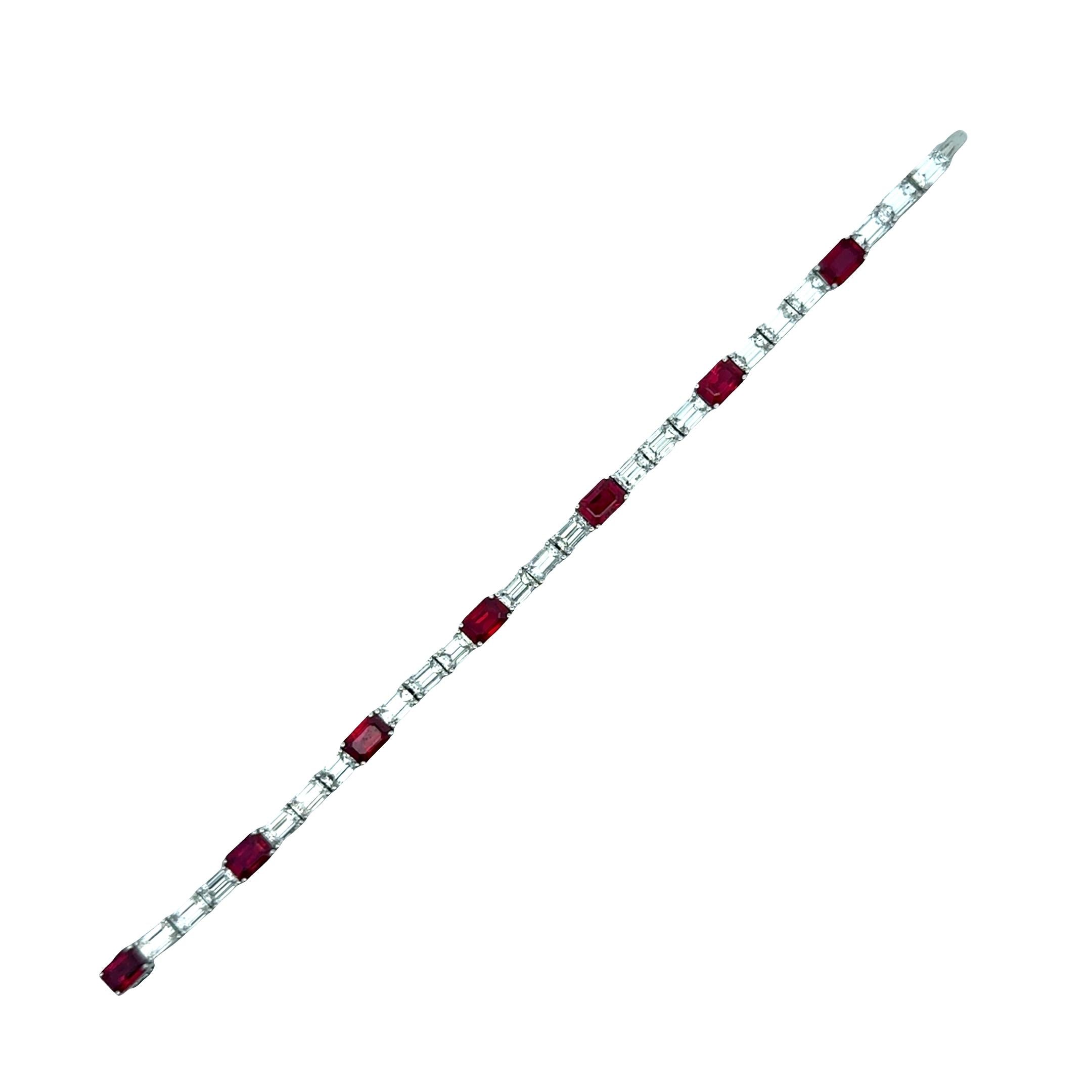 Hammerman Bros Burmese Ruby Diamond 18K Gold-Platinum Tennis Bracelet, AGL Cert