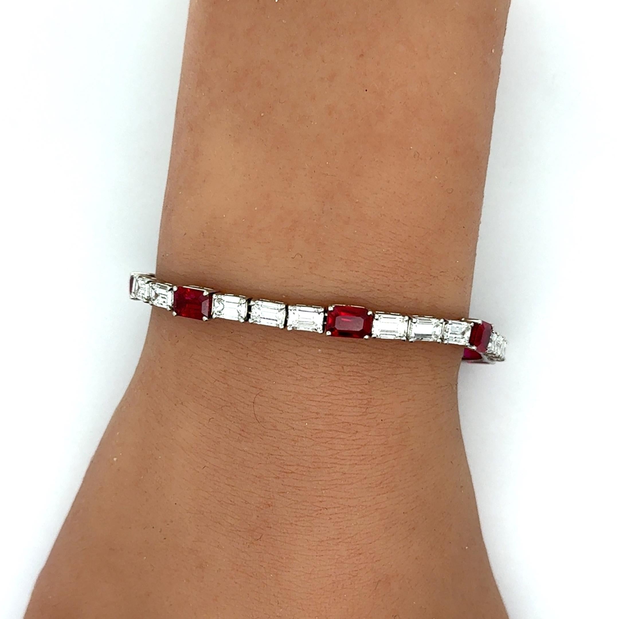 Hammerman Bros Burmese Ruby Diamond 18K Gold-Platinum Tennis Bracelet, AGL Cert