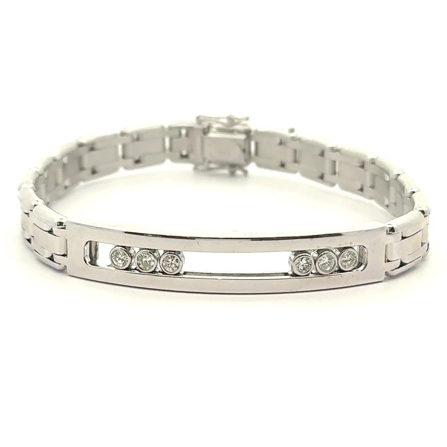 14K White Gold Diamond Slide-Bezel Link Italian Men's Bracelet