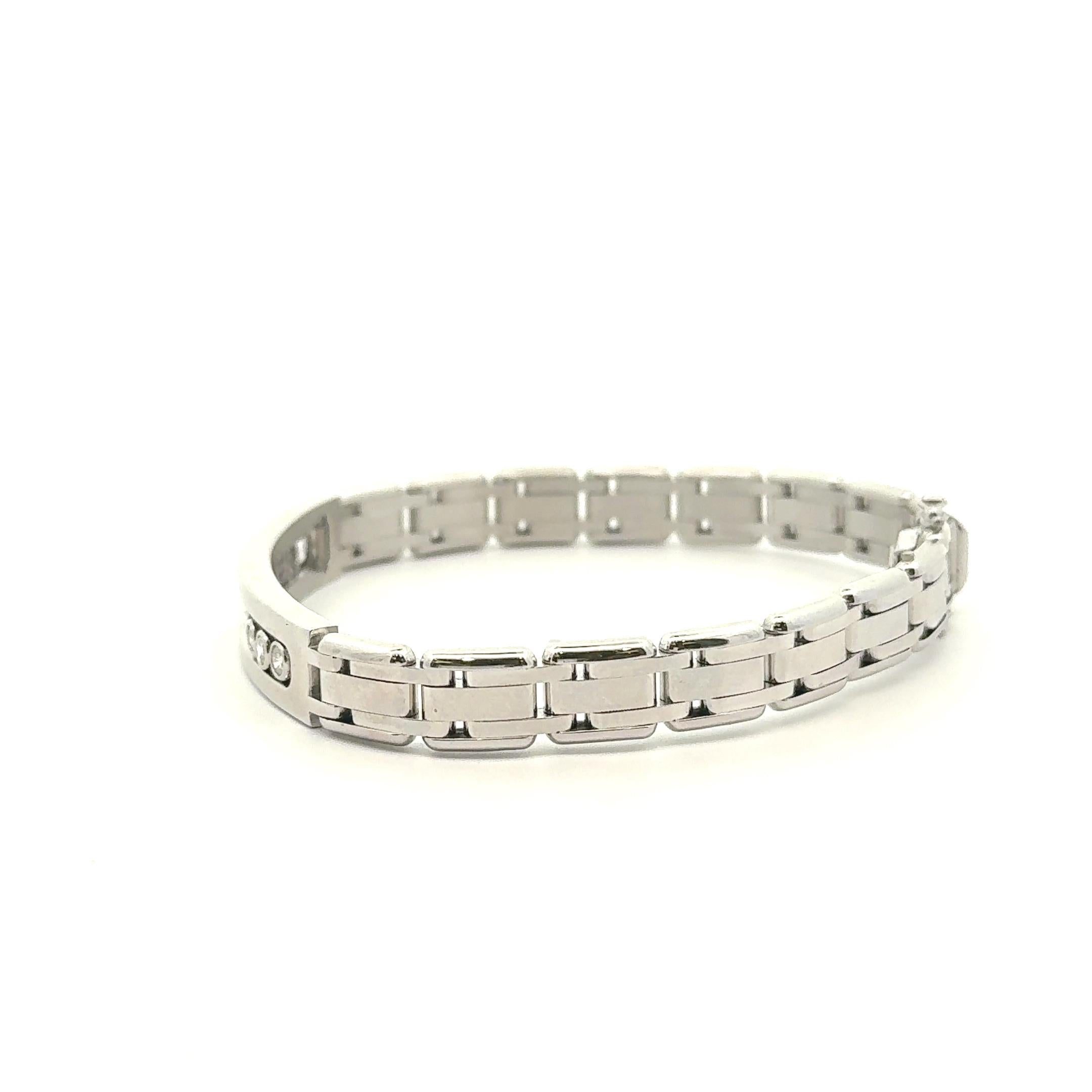 14K White Gold Diamond Slide-Bezel Link Italian Men's Bracelet