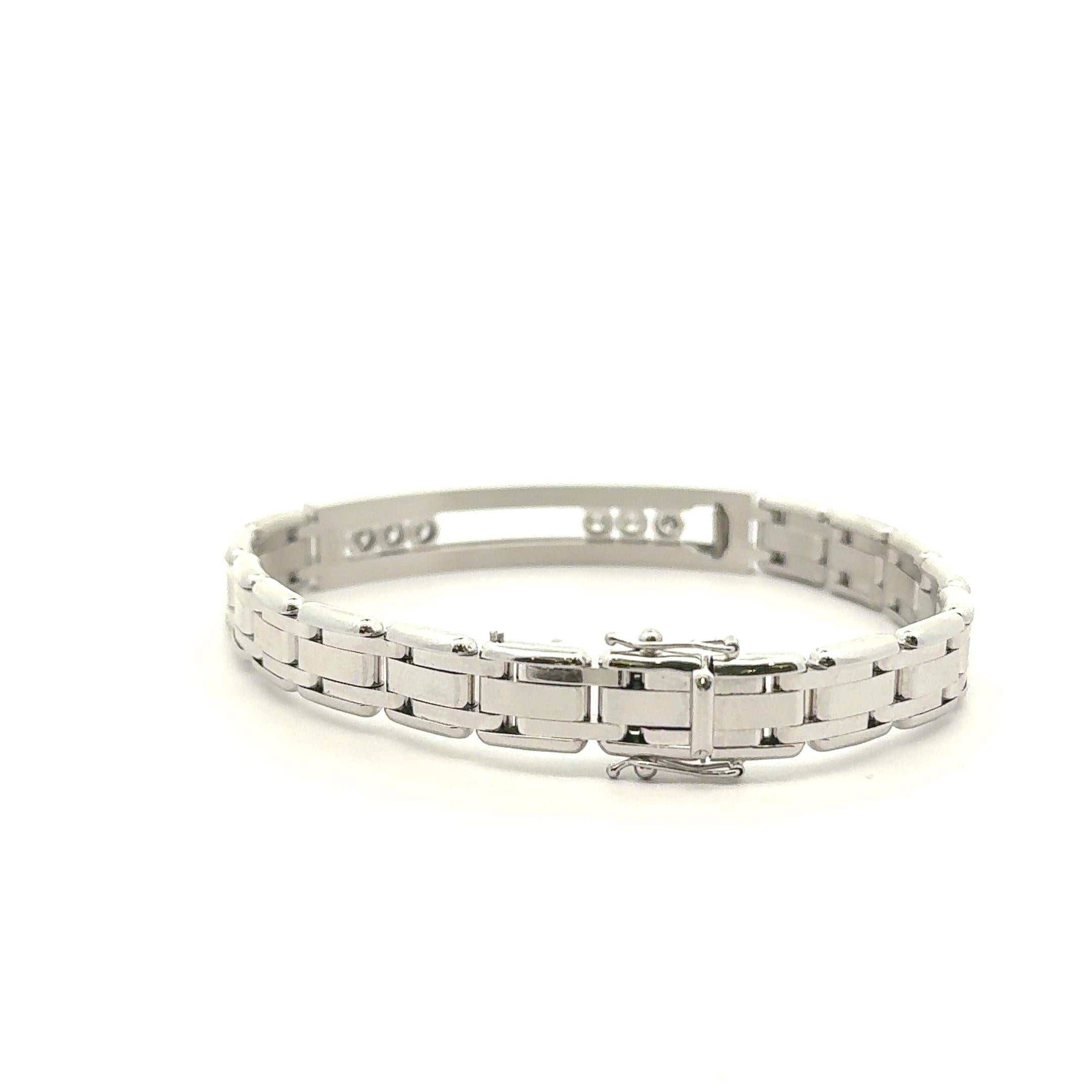 14K White Gold Diamond Slide-Bezel Link Italian Men's Bracelet