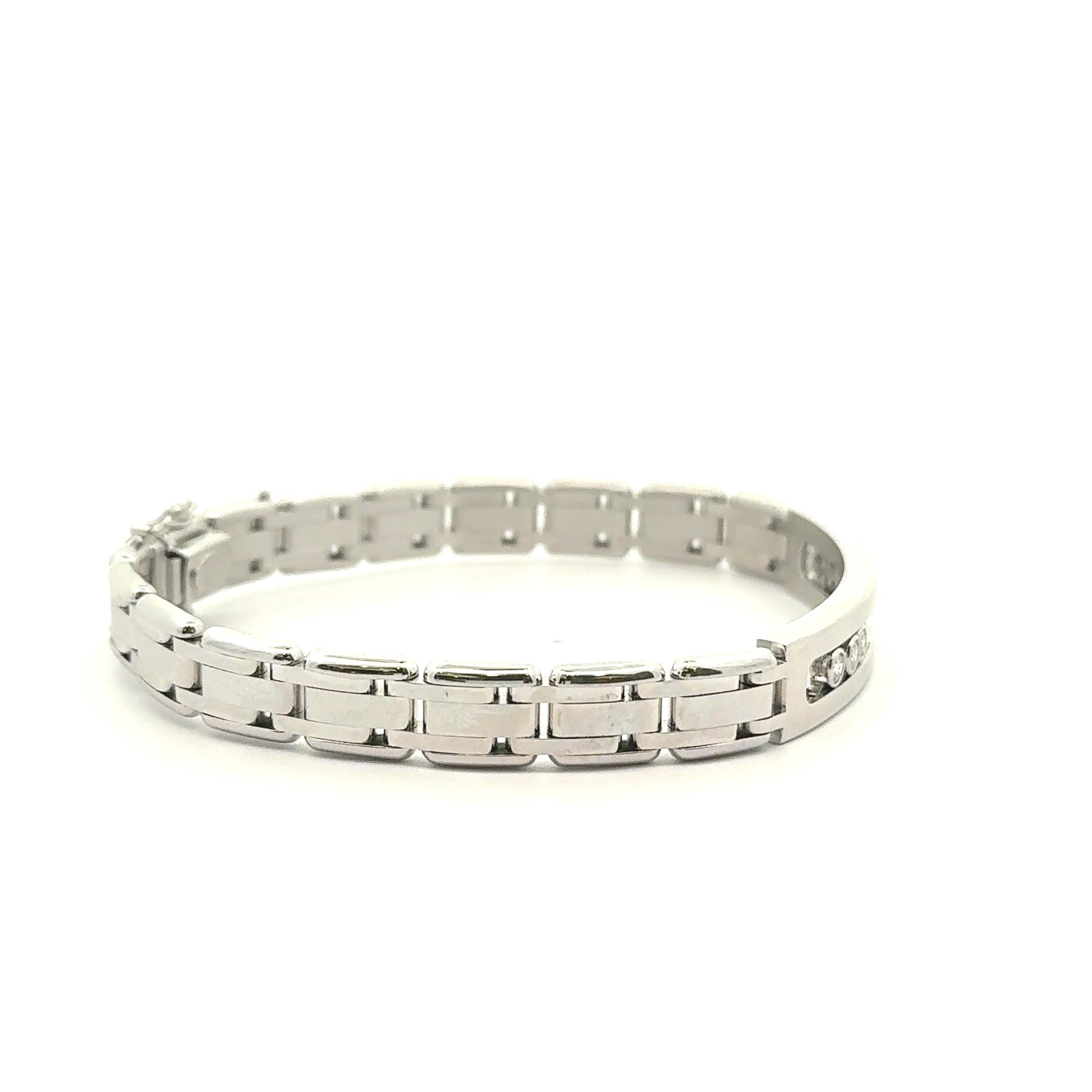 14K White Gold Diamond Slide-Bezel Link Italian Men's Bracelet