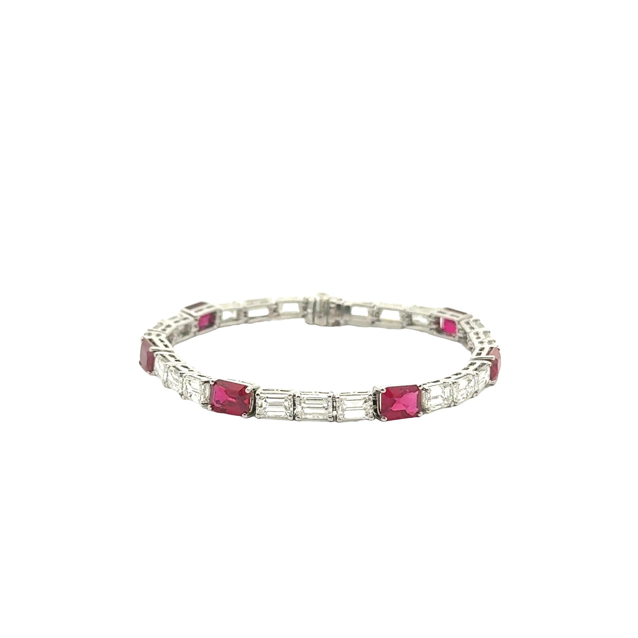 Hammerman Bros Burmese Ruby Diamond 18K Gold-Platinum Tennis Bracelet, AGL Cert