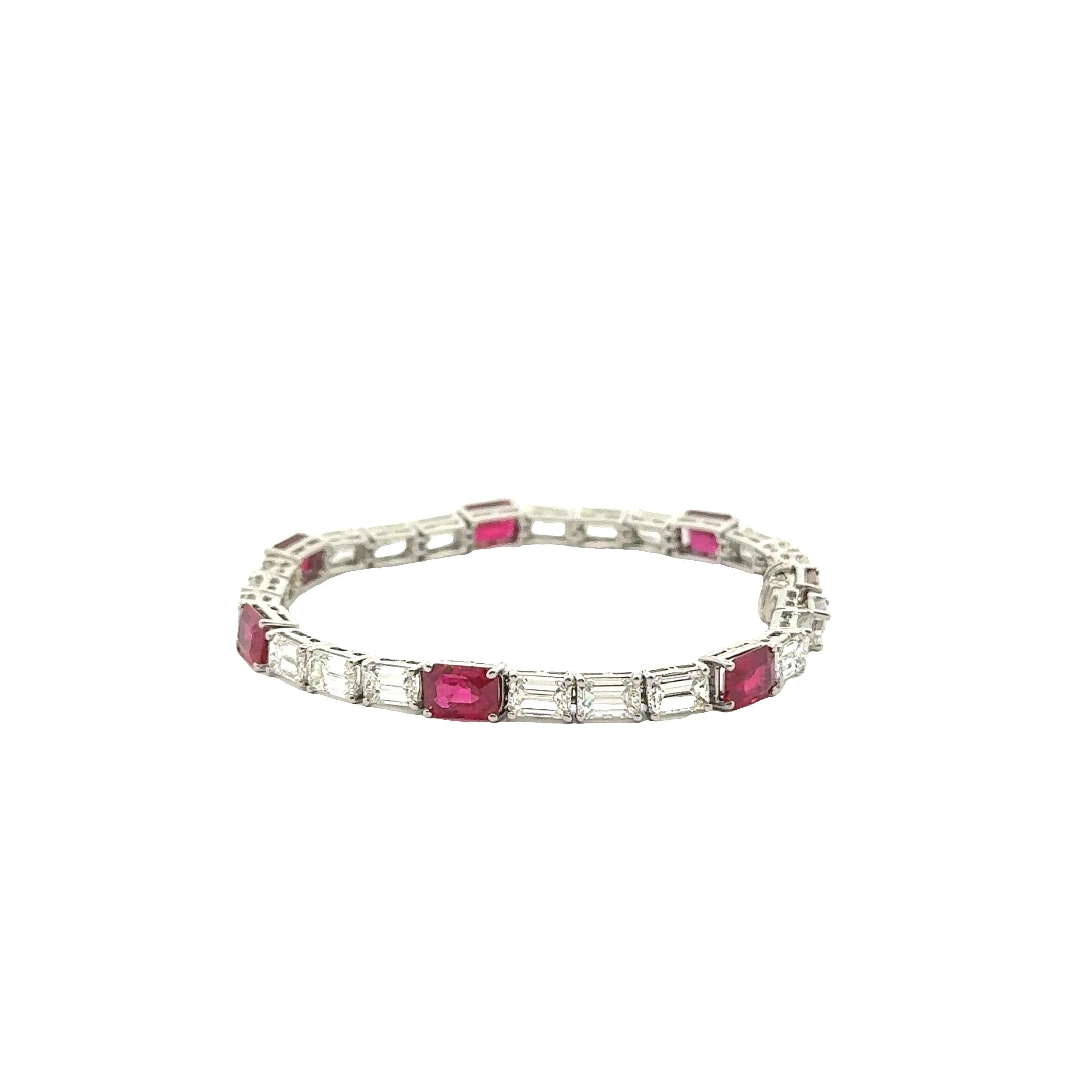 Hammerman Bros Burmese Ruby Diamond 18K Gold-Platinum Tennis Bracelet, AGL Cert