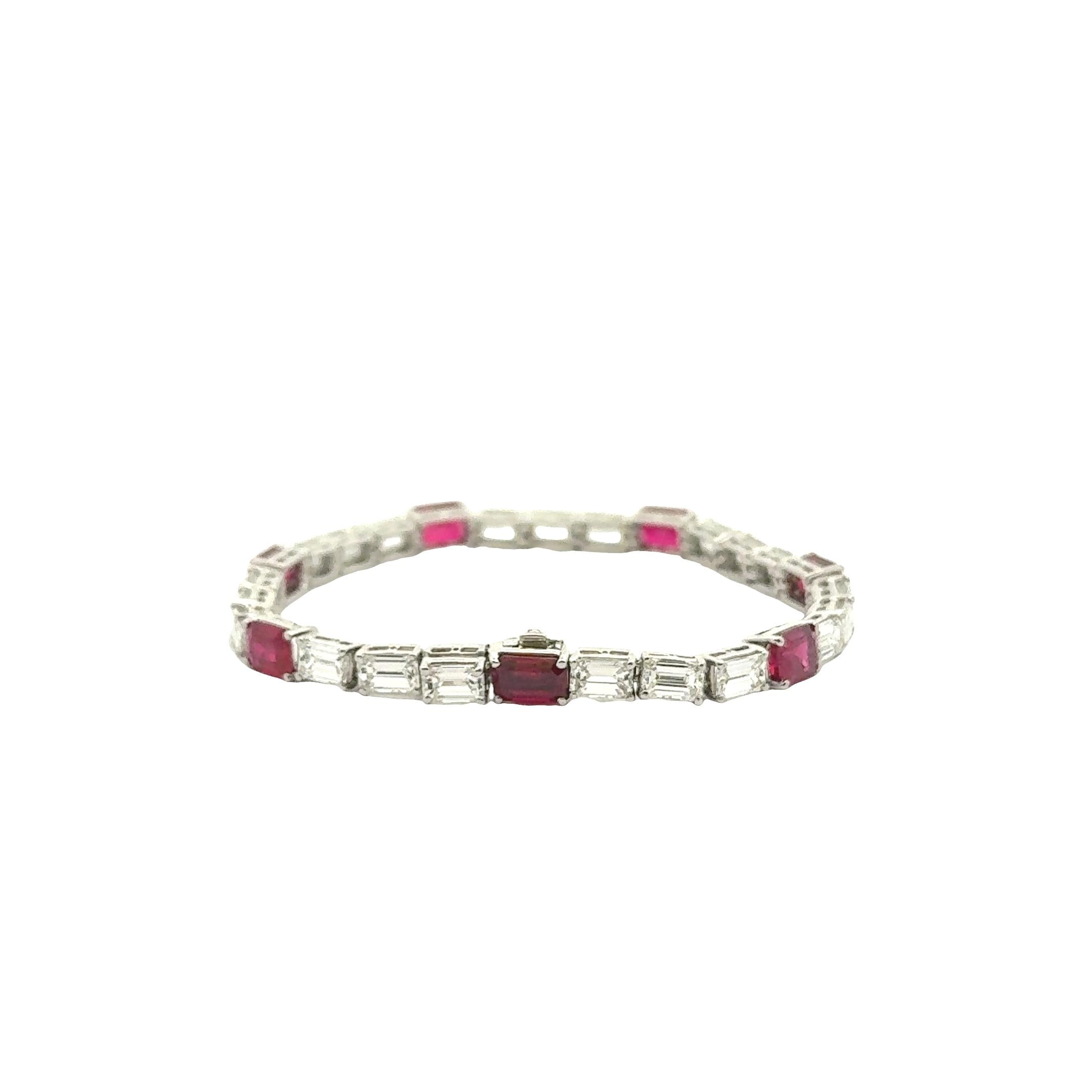 Hammerman Bros Burmese Ruby Diamond 18K Gold-Platinum Tennis Bracelet, AGL Cert