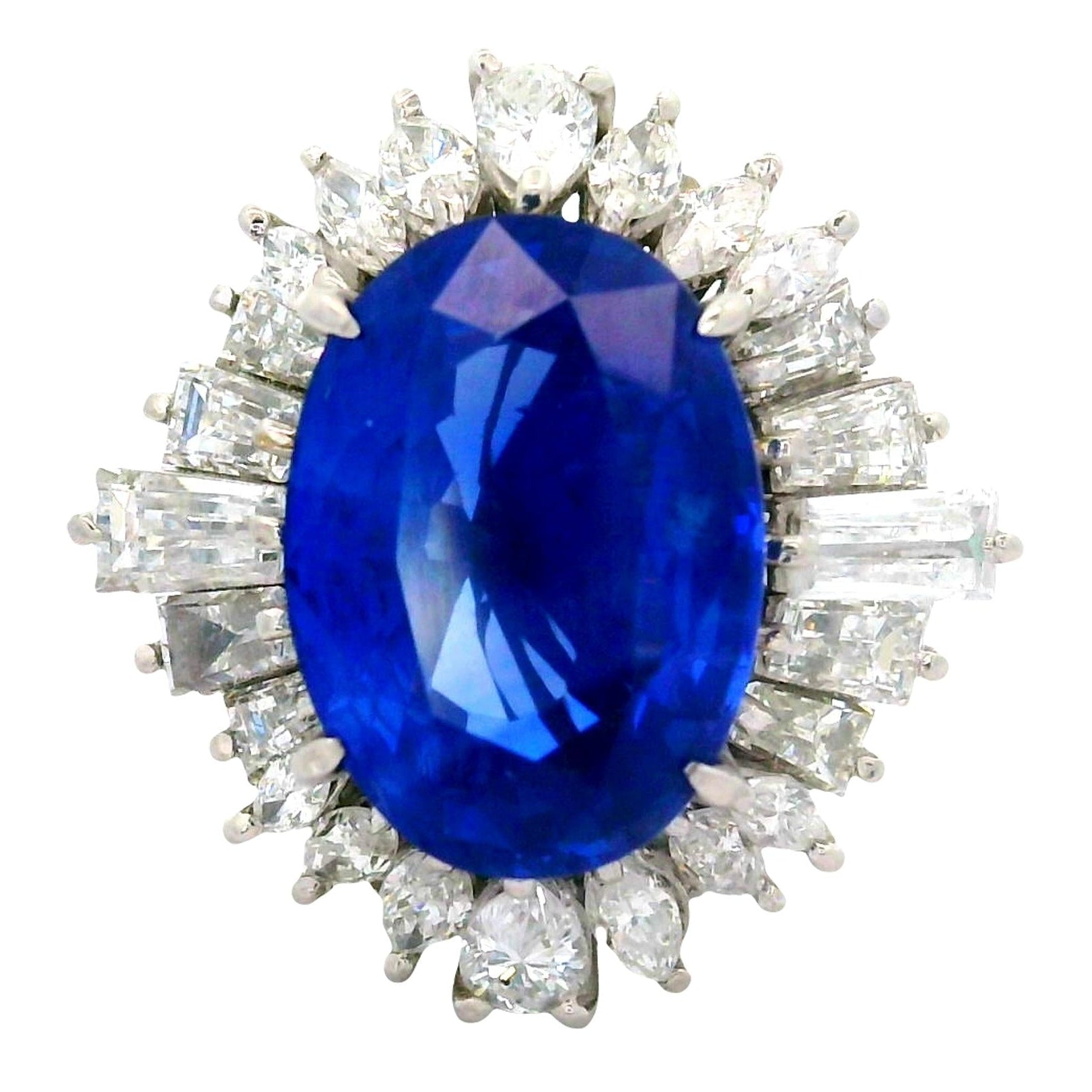 5.56 Carat Ceylon Sapphire Diamond Platinum Ring, GRS Certified No-Heat