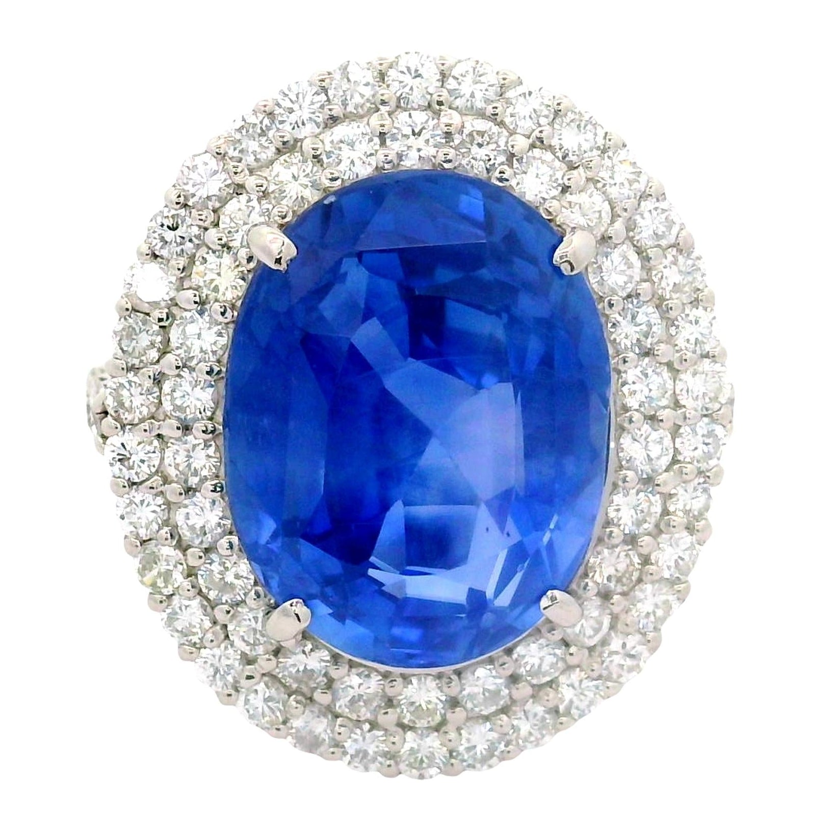14.89 Carat Ceylon Sapphire Diamond Platinum Ring, GIA Certified No-Heat