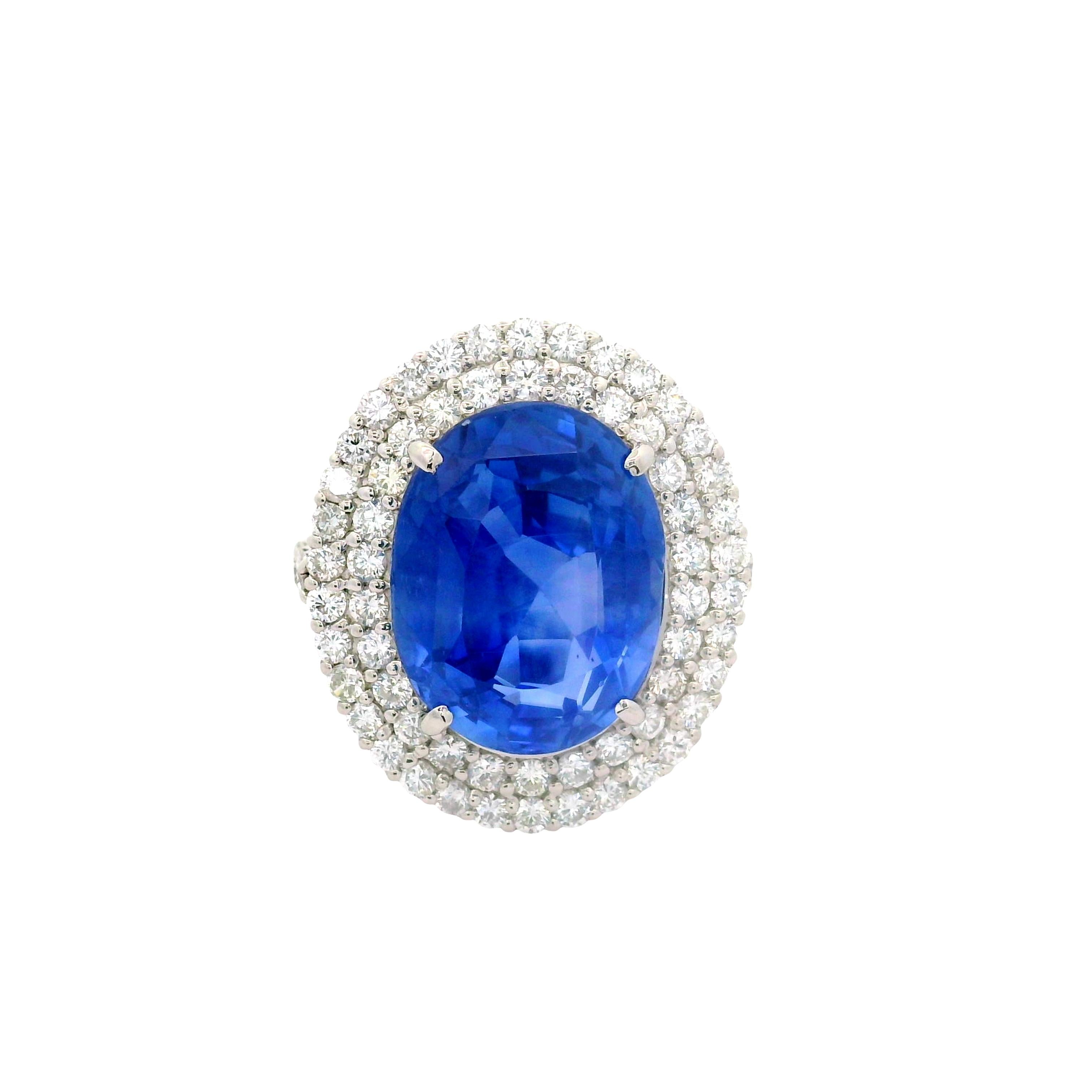 14.89 Carat Ceylon Sapphire Diamond Platinum Ring, GIA Certified No-Heat
