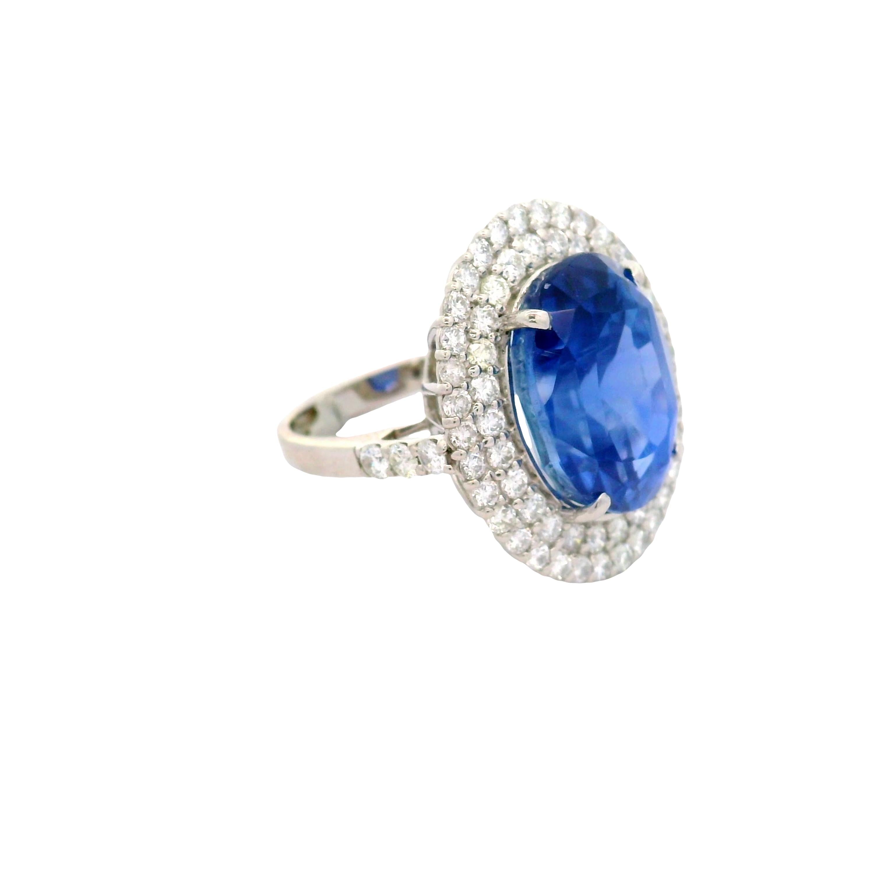 14.89 Carat Ceylon Sapphire Diamond Platinum Ring, GIA Certified No-Heat