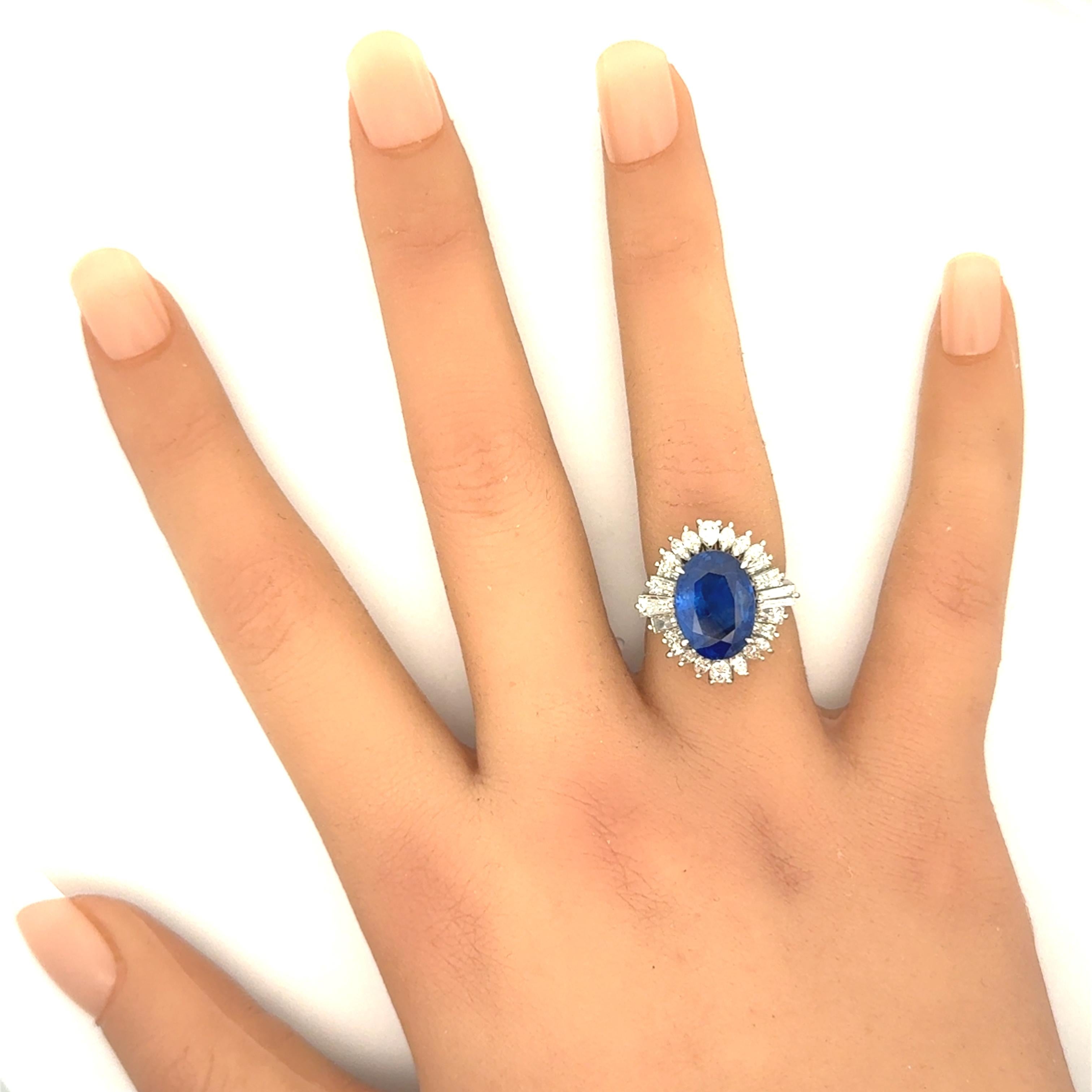 5.56 Carat Ceylon Sapphire Diamond Platinum Ring, GRS Certified No-Heat