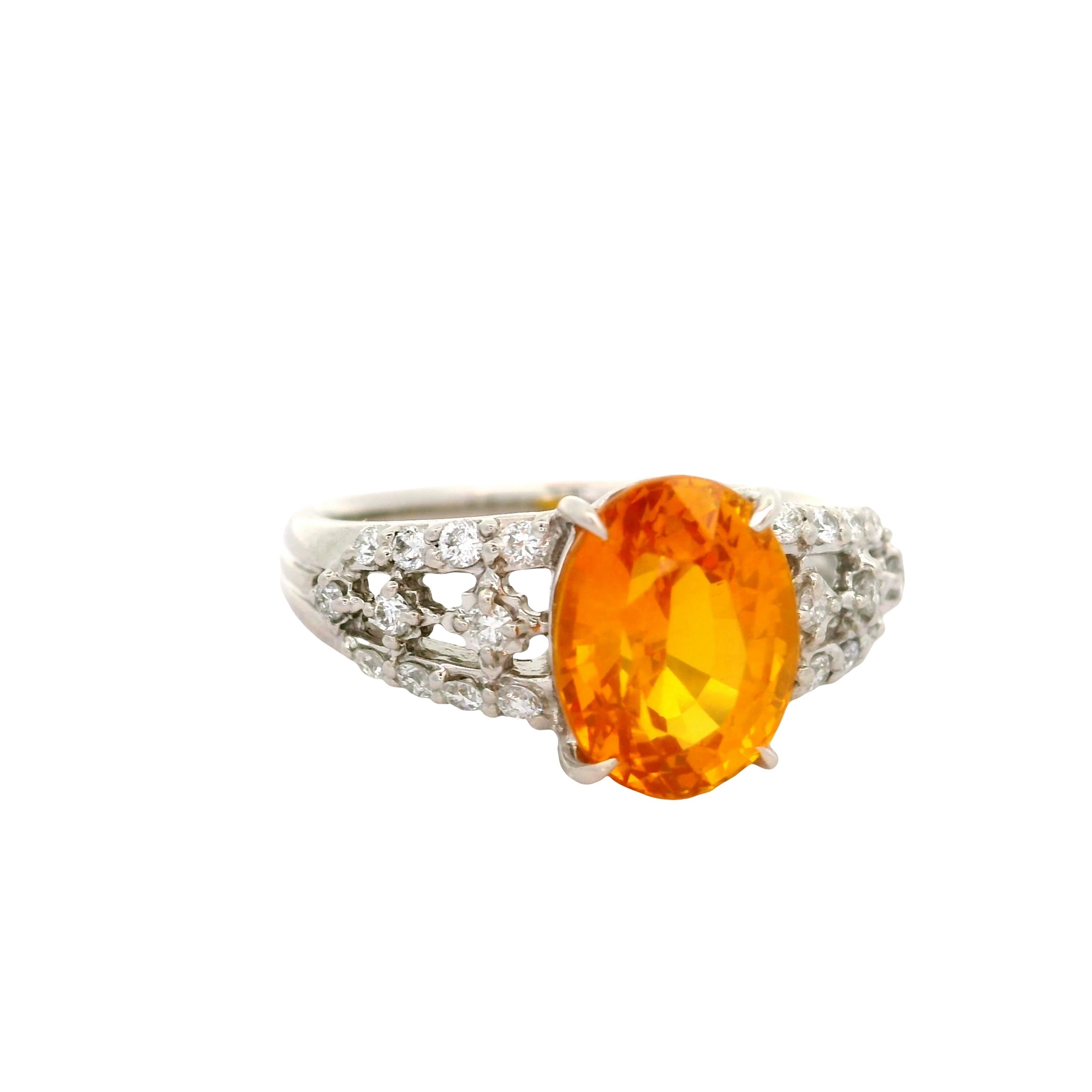 3.67 Carat Orange Sapphire Diamond Platinum Ring