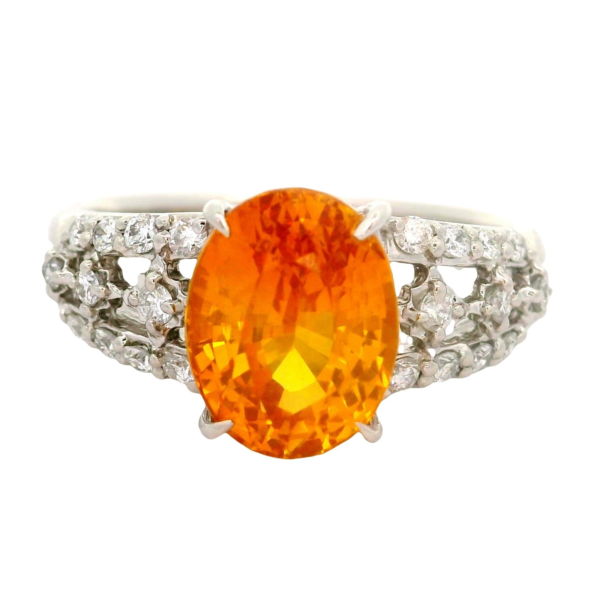 3.67 Carat Orange Sapphire Diamond Platinum Ring