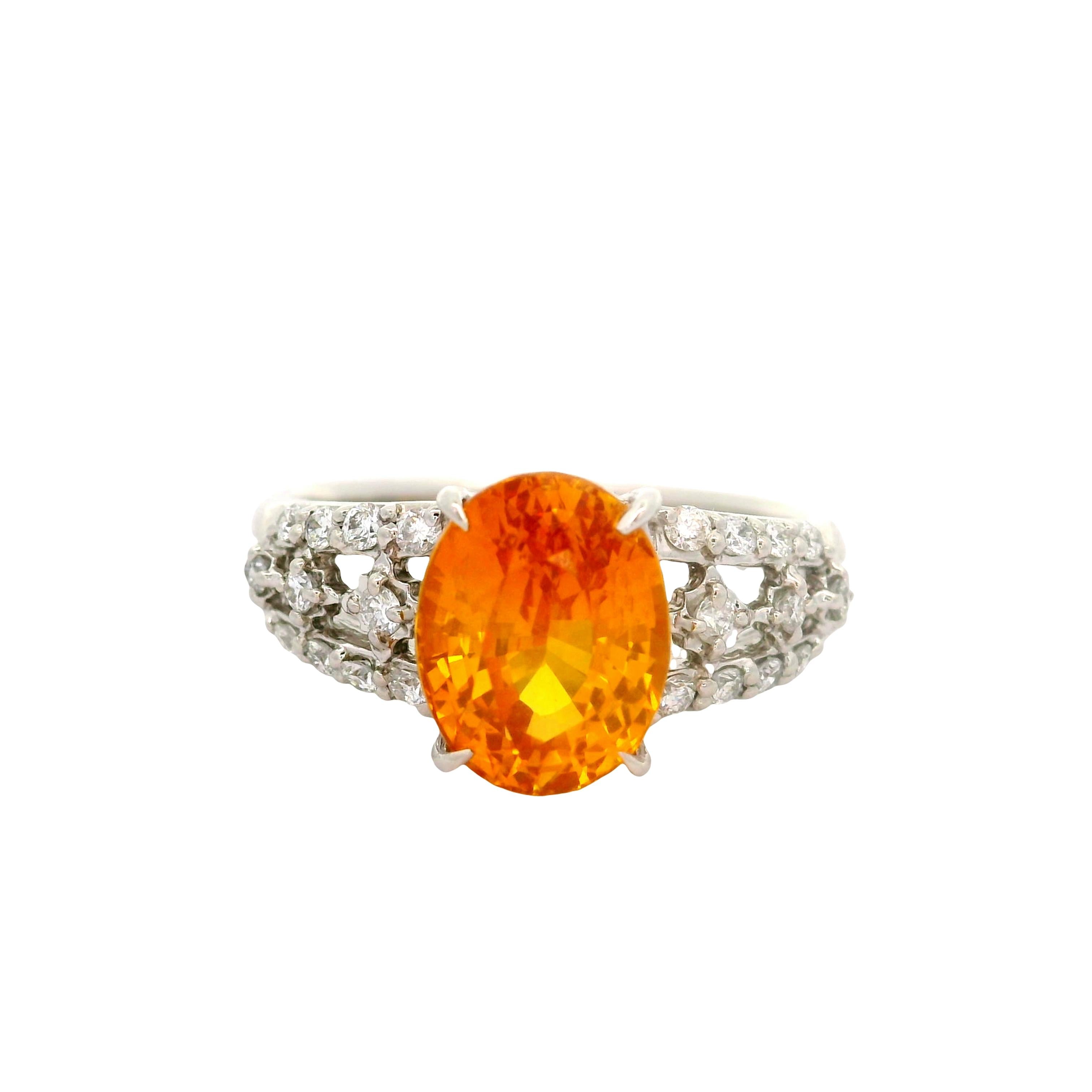 3.67 Carat Orange Sapphire Diamond Platinum Ring