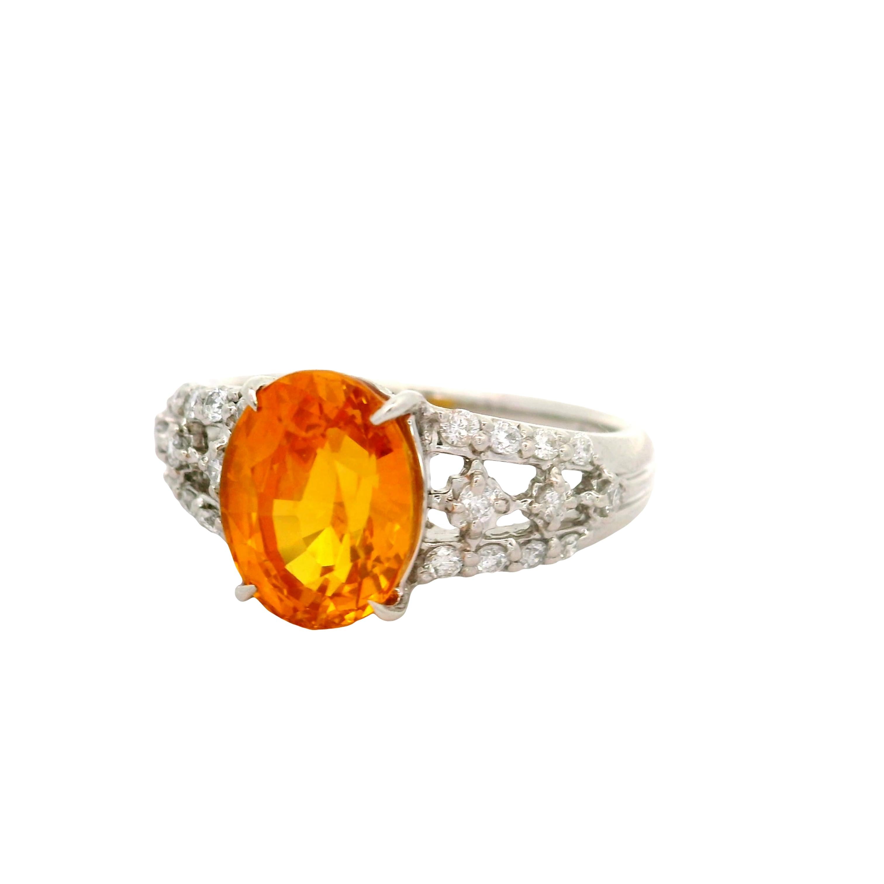 3.67 Carat Orange Sapphire Diamond Platinum Ring