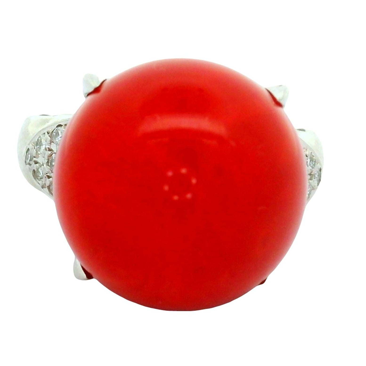 16mm Red Coral Diamond Platinum Cocktail Ring