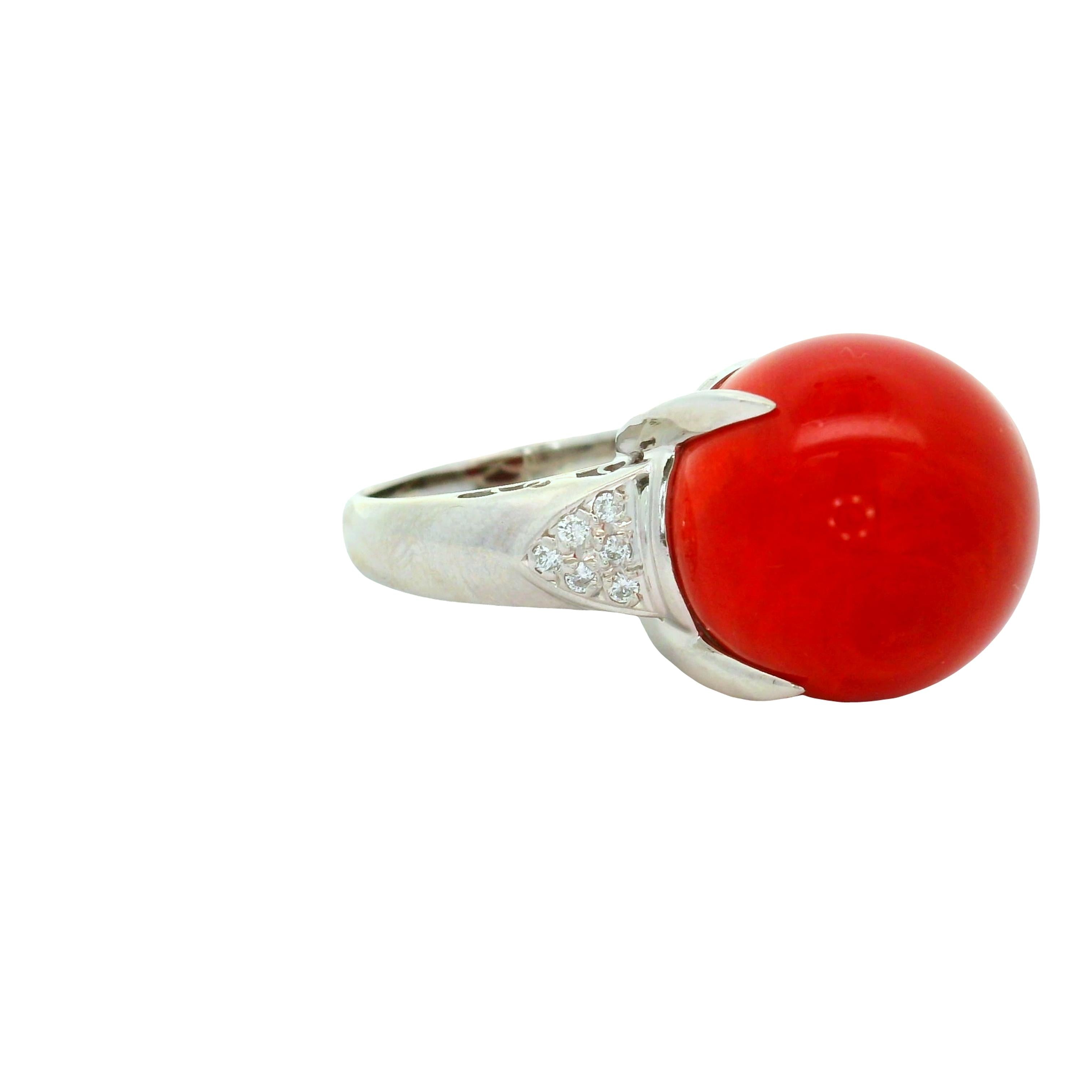16mm Red Coral Diamond Platinum Cocktail Ring