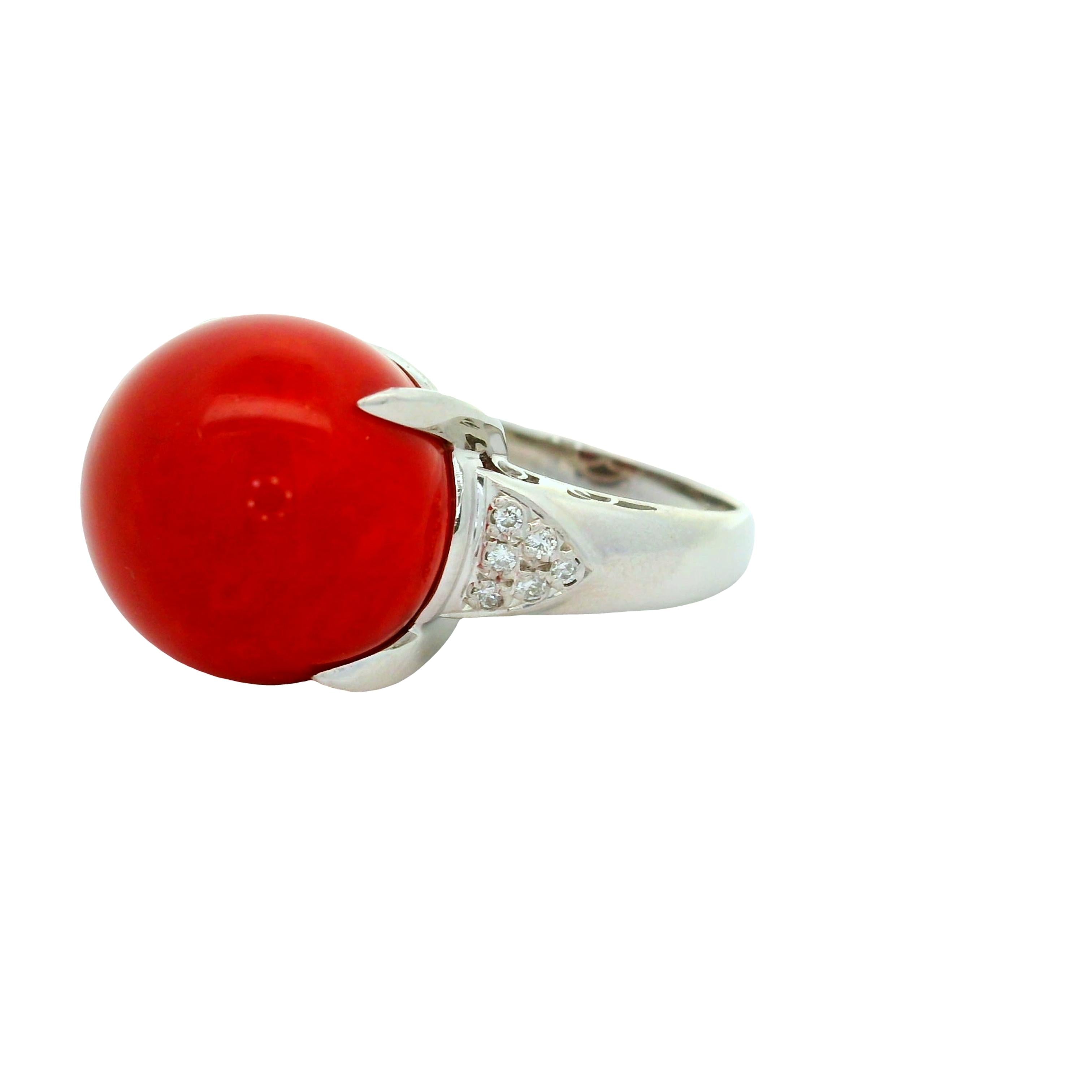 16mm Red Coral Diamond Platinum Cocktail Ring