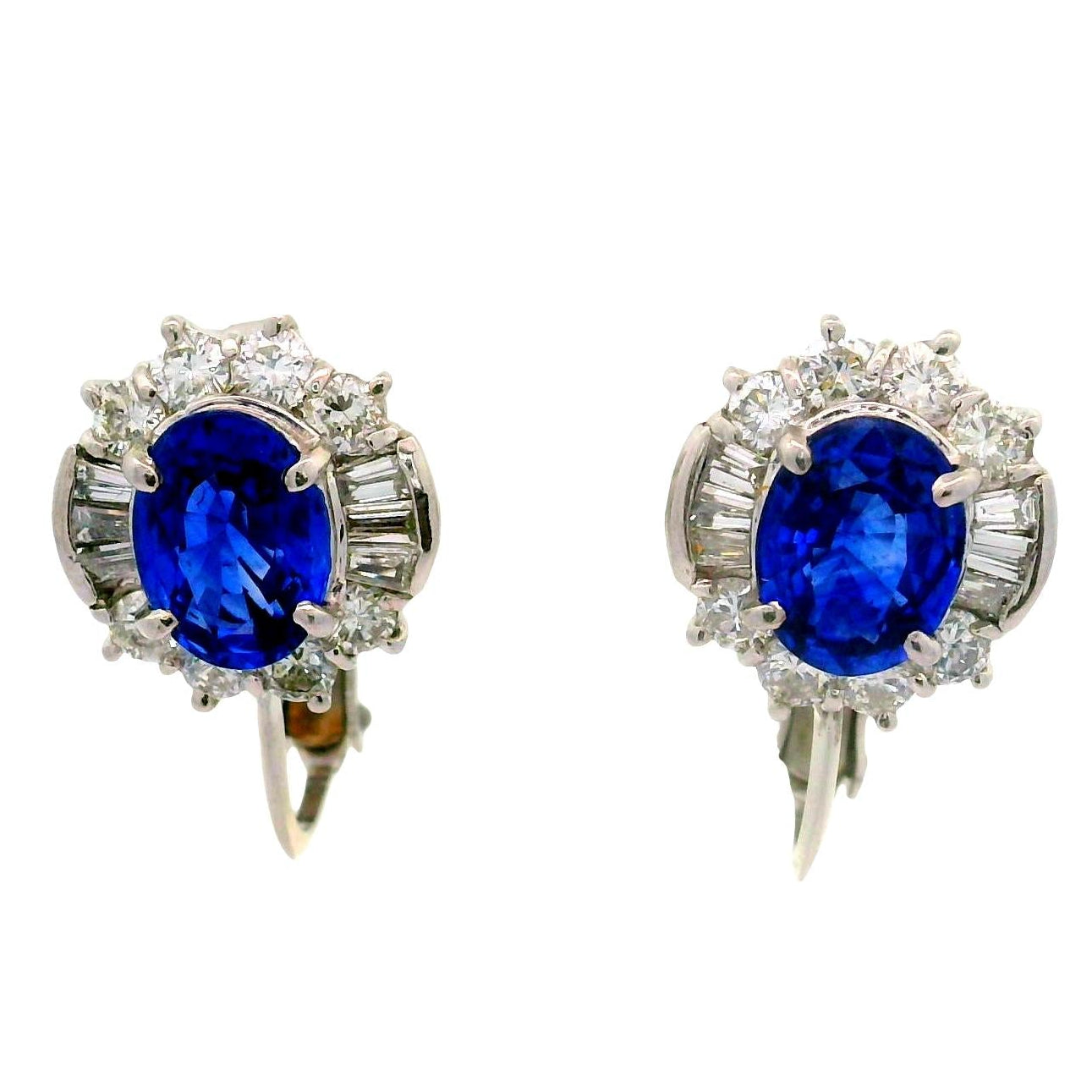 Blue Sapphire Diamond 14K White Gold & Platinum Clip Earrings