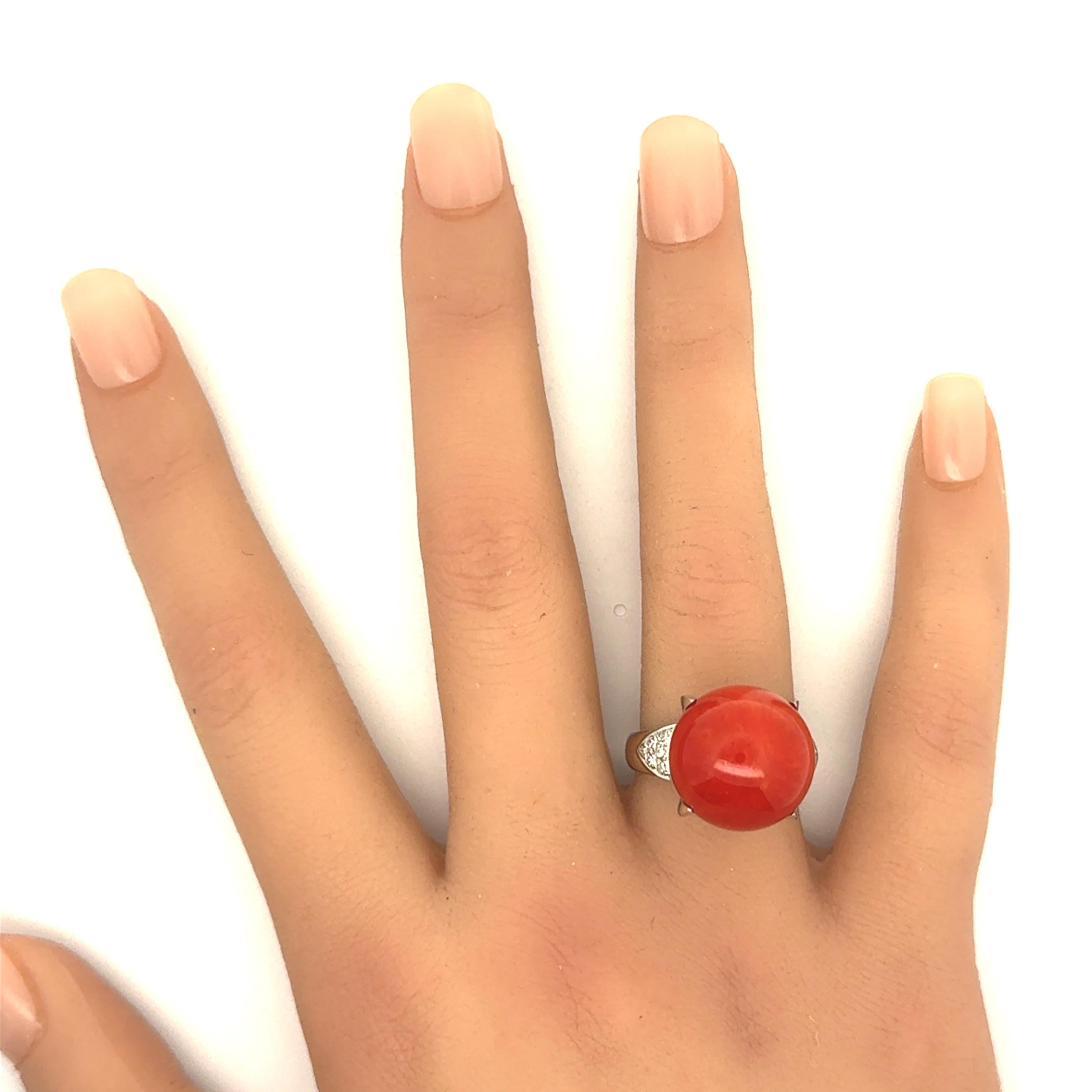 16mm Red Coral Diamond Platinum Cocktail Ring