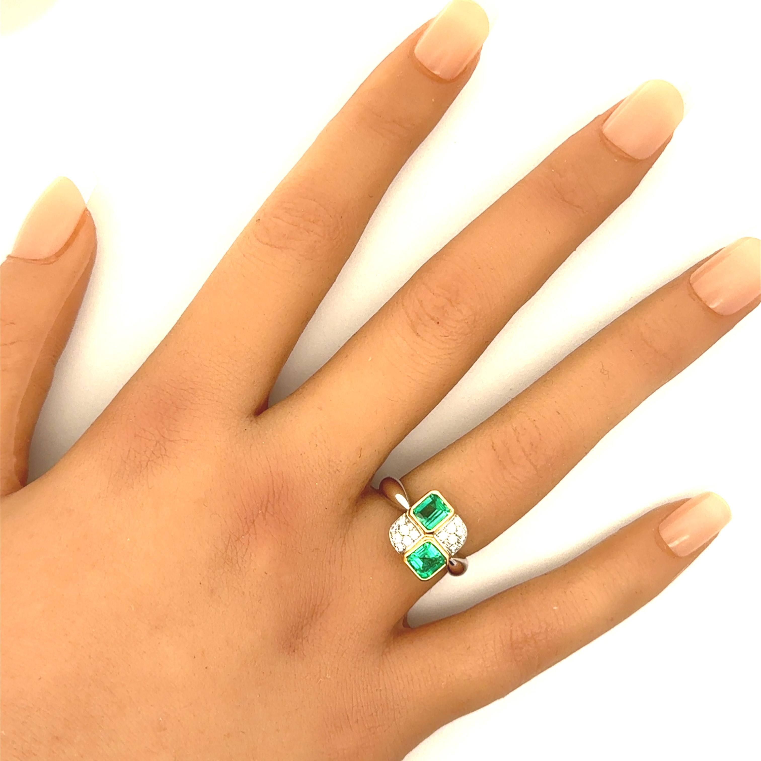 Emerald Diamond Platinum & 18K Yellow Gold Ring
