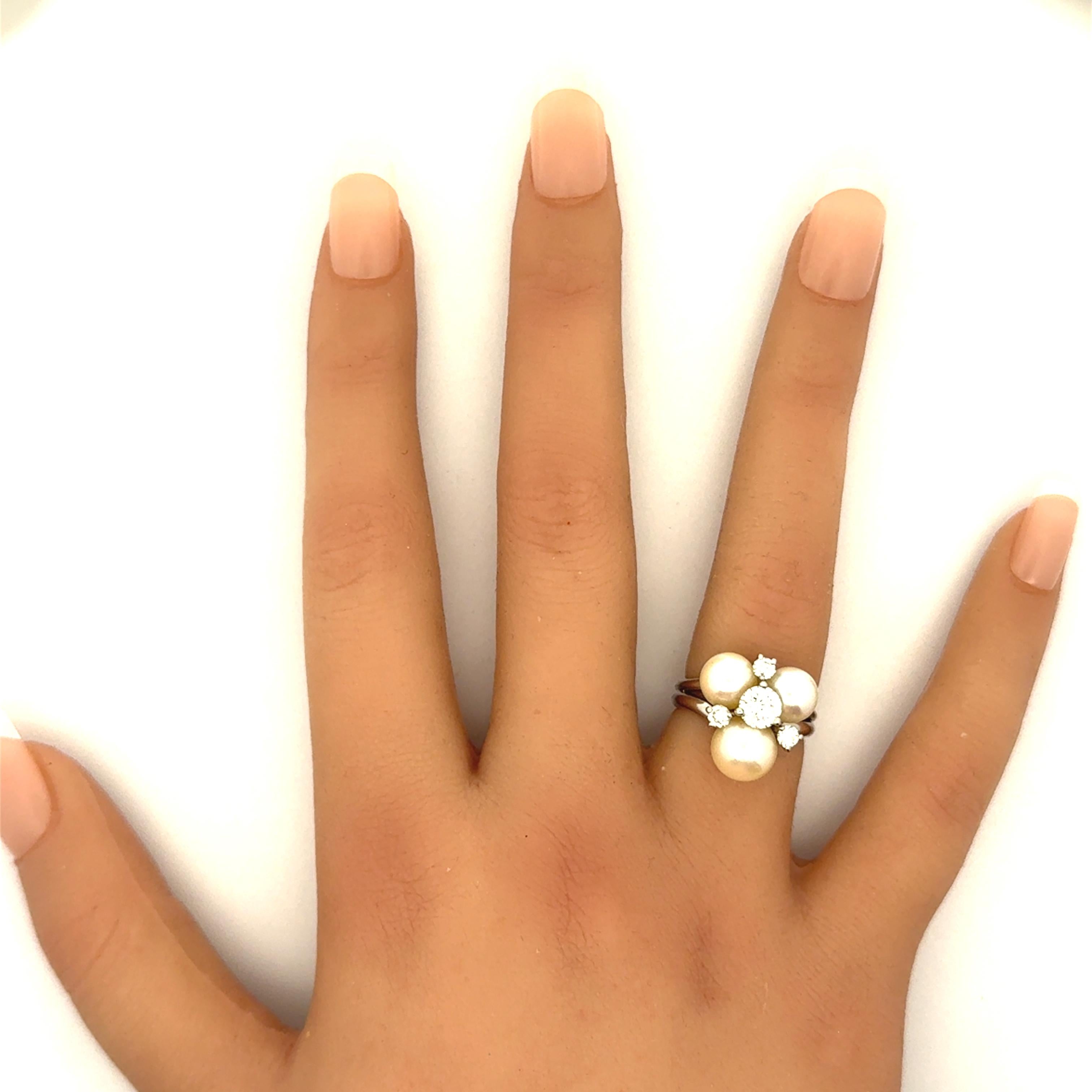 Akoya Pearl Diamond Platinum Cluster Ring