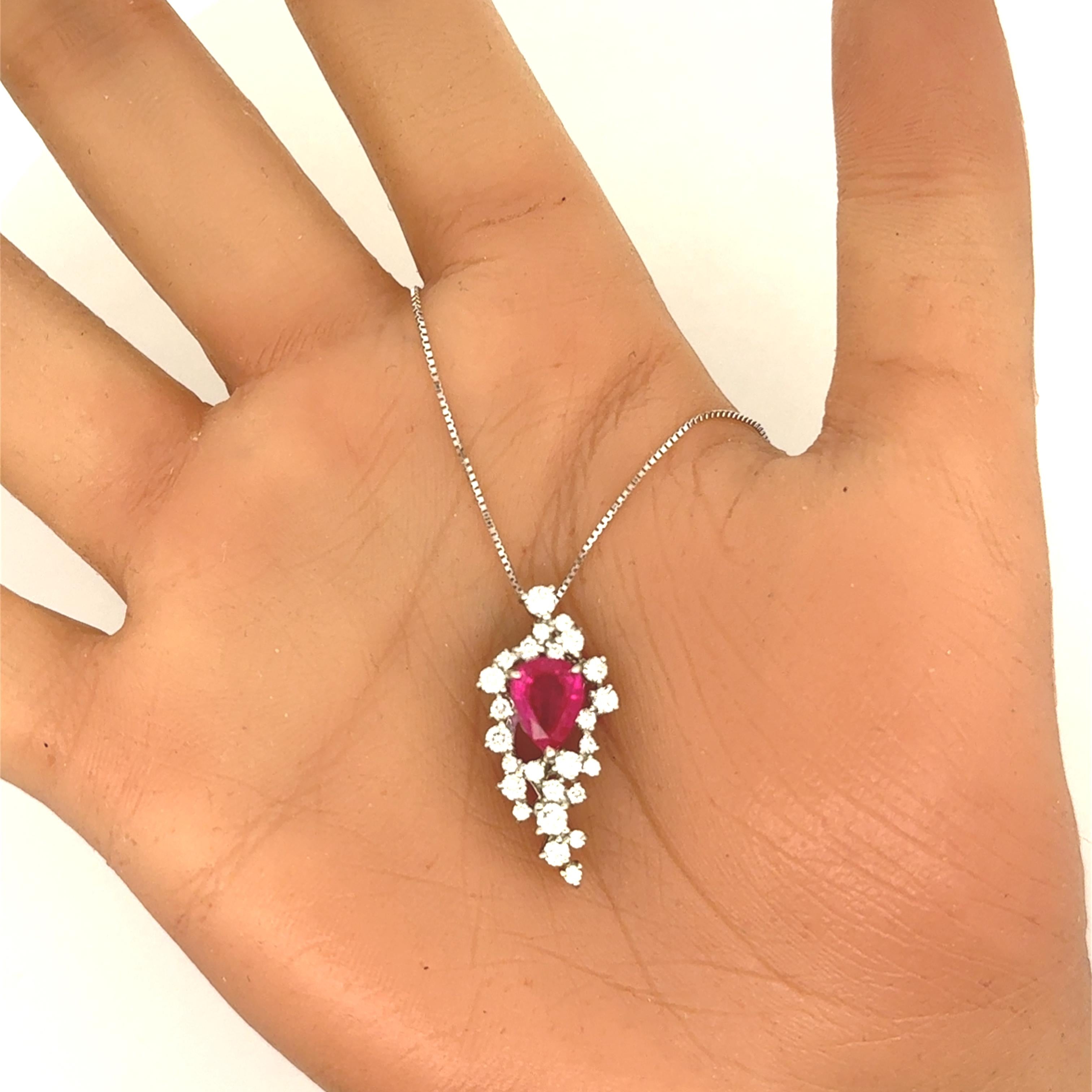 2.11 Carat Burmese Ruby Diamond Platinum Pendant Necklace, GIA Certified