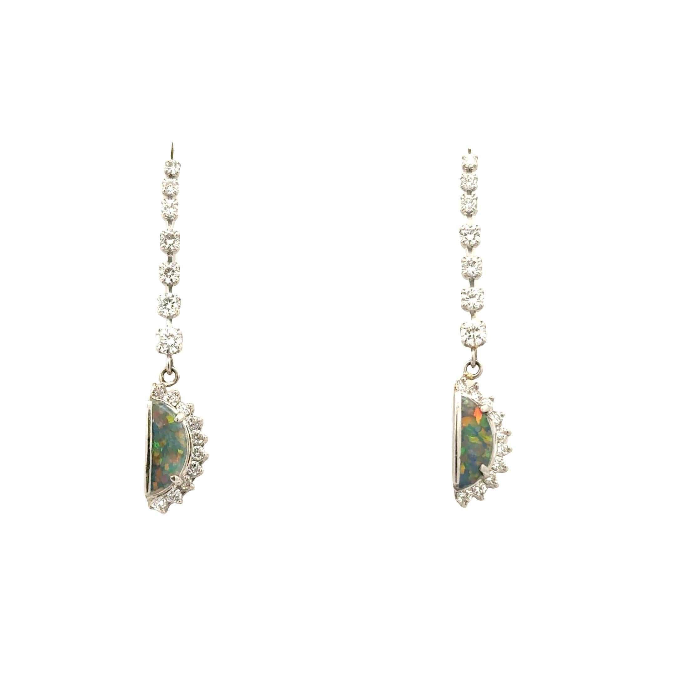 Australian Black Opal Diamond Platinum Drop Earrings