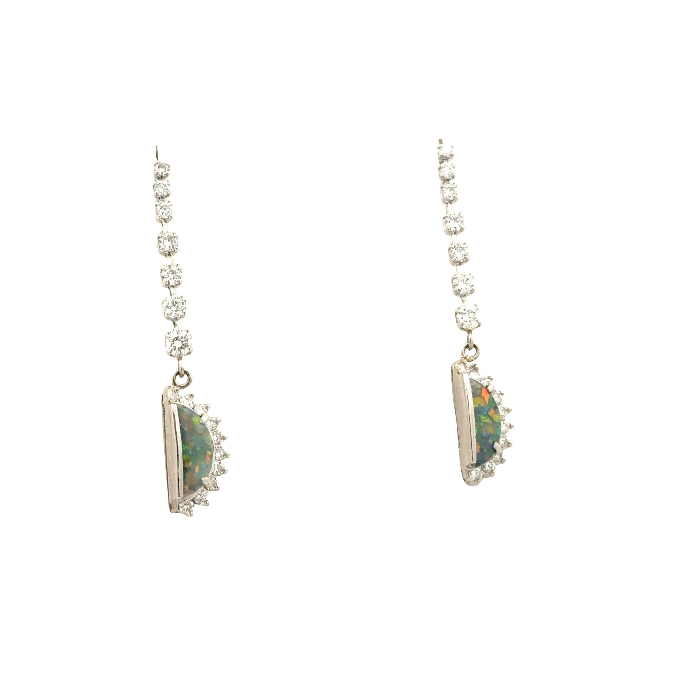 Australian Black Opal Diamond Platinum Drop Earrings