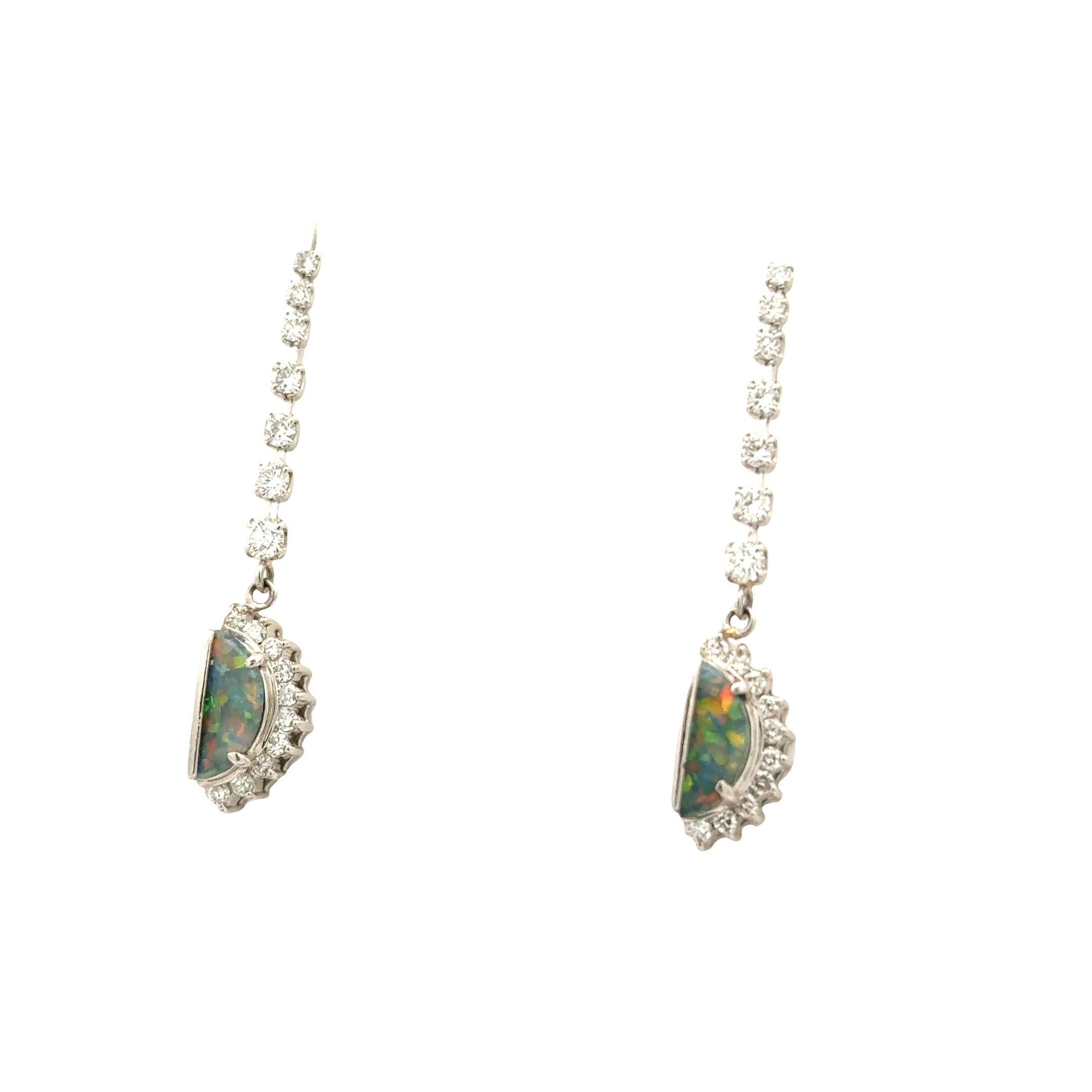 Australian Black Opal Diamond Platinum Drop Earrings