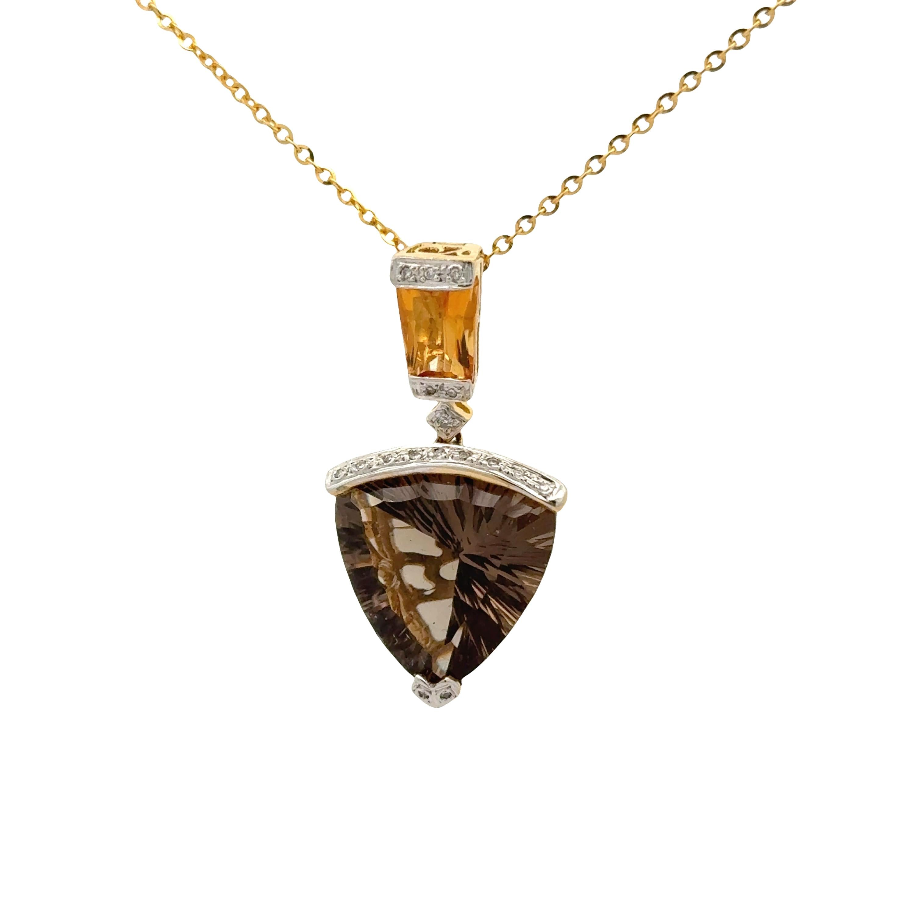 Bellarri Smokey Quartz Citrine Diamond 18K Yellow Gold Pendant Necklace
