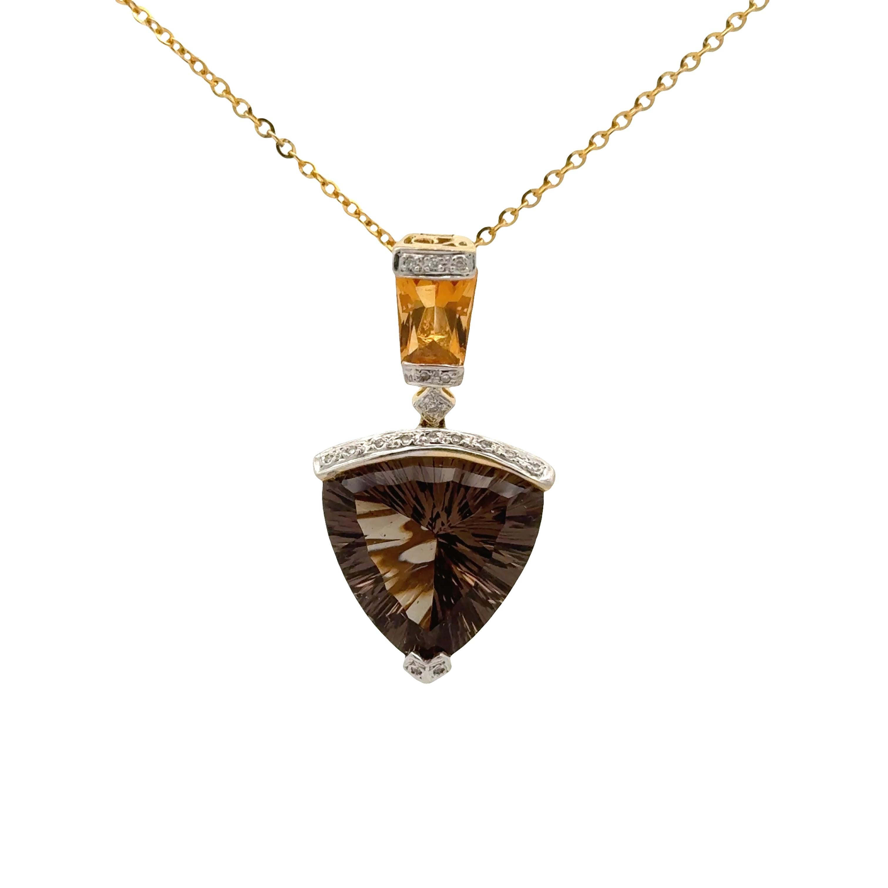Bellarri Smokey Quartz Citrine Diamond 18K Yellow Gold Pendant Necklace