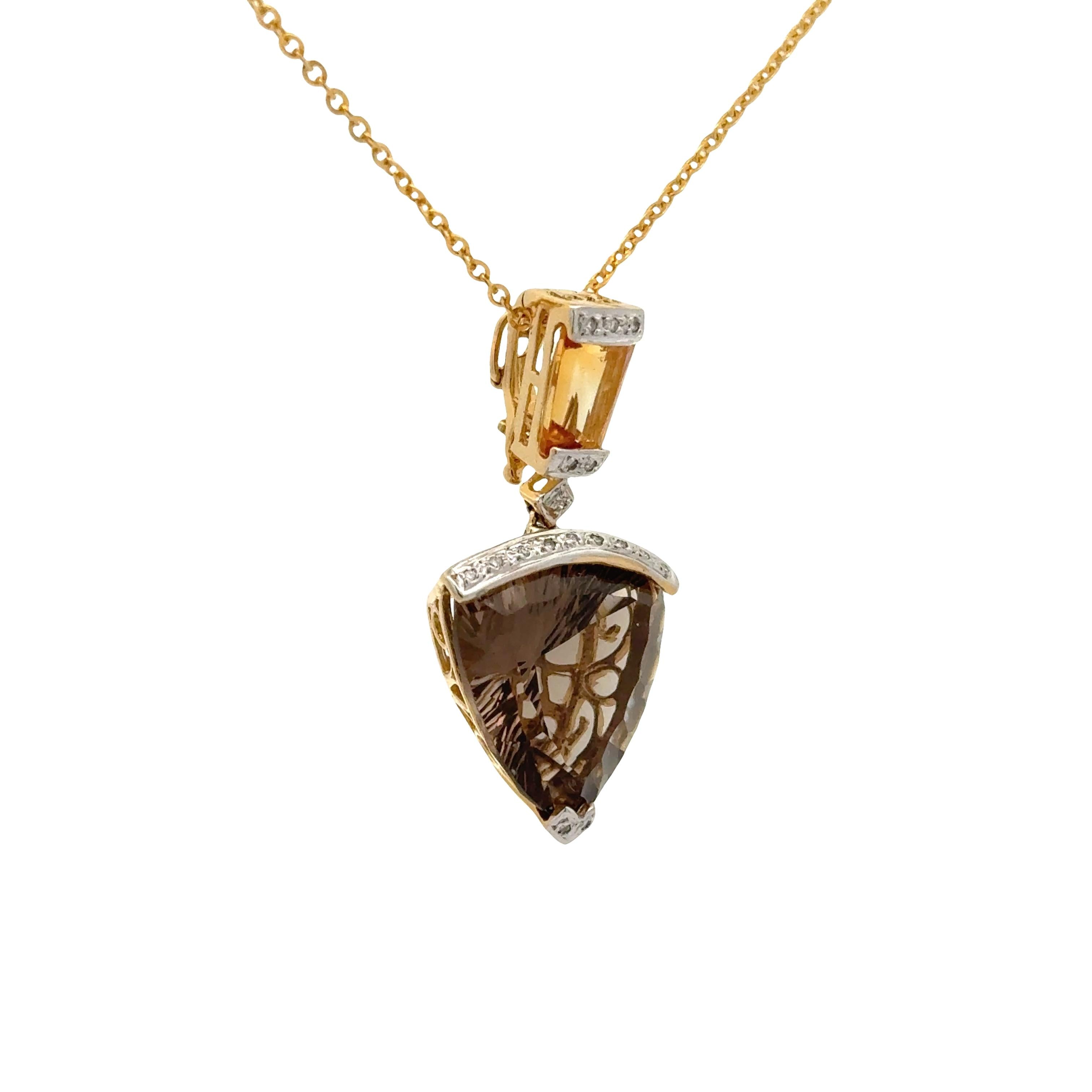 Bellarri Smokey Quartz Citrine Diamond 18K Yellow Gold Pendant Necklace